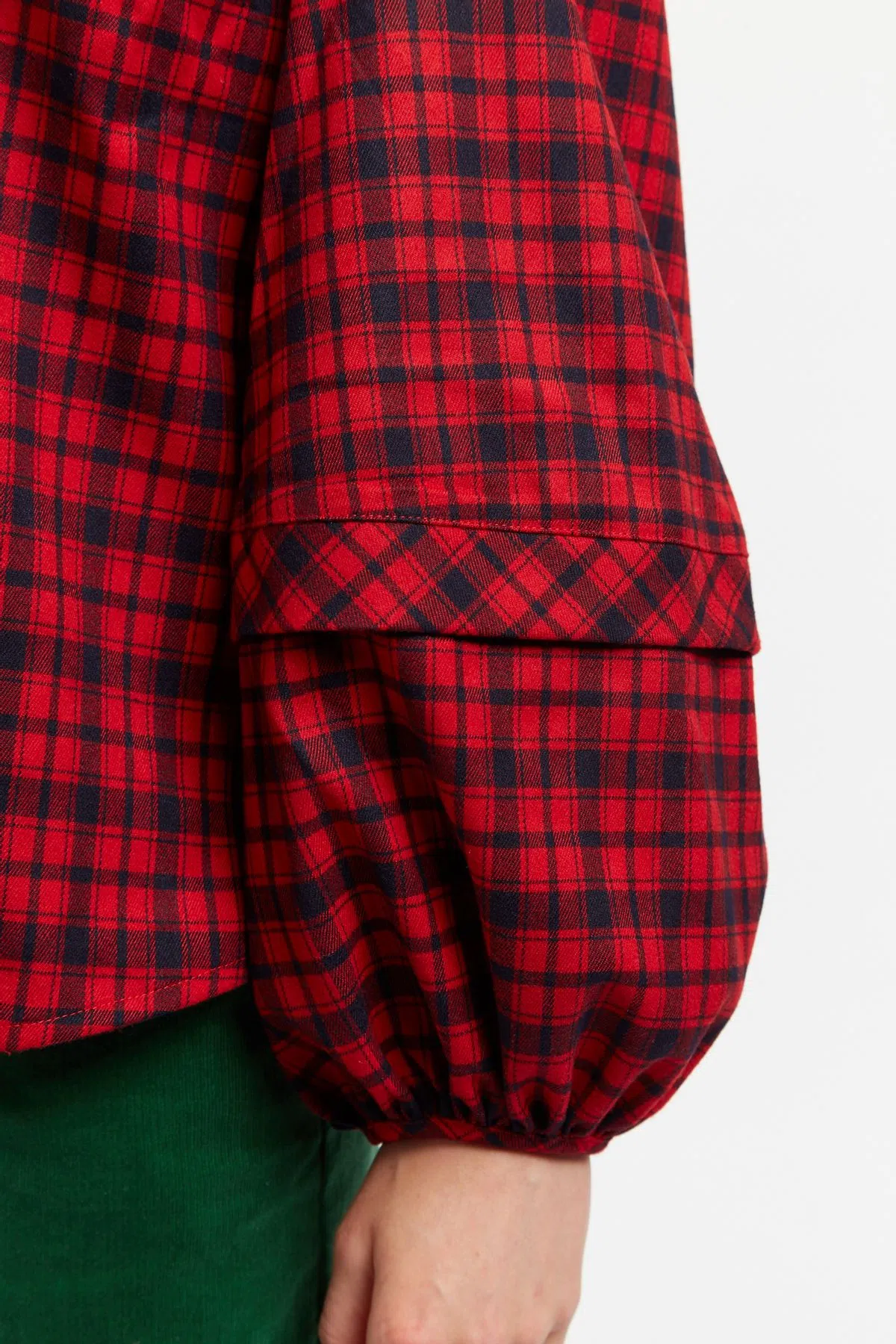 Rivka Winter Gingham Long Sleeve Blouse in Red and Black - Image 4