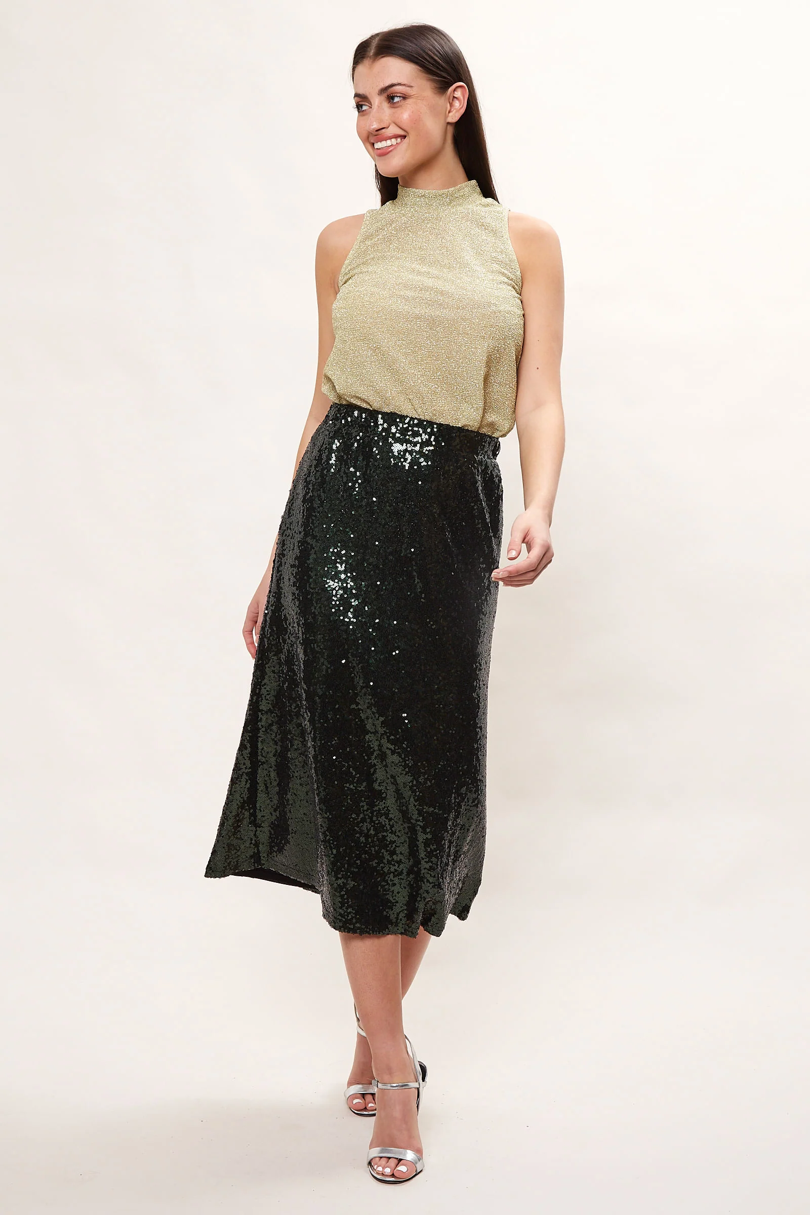 Louche Saro Sequin Midi Skirt  - Green - Image 4
