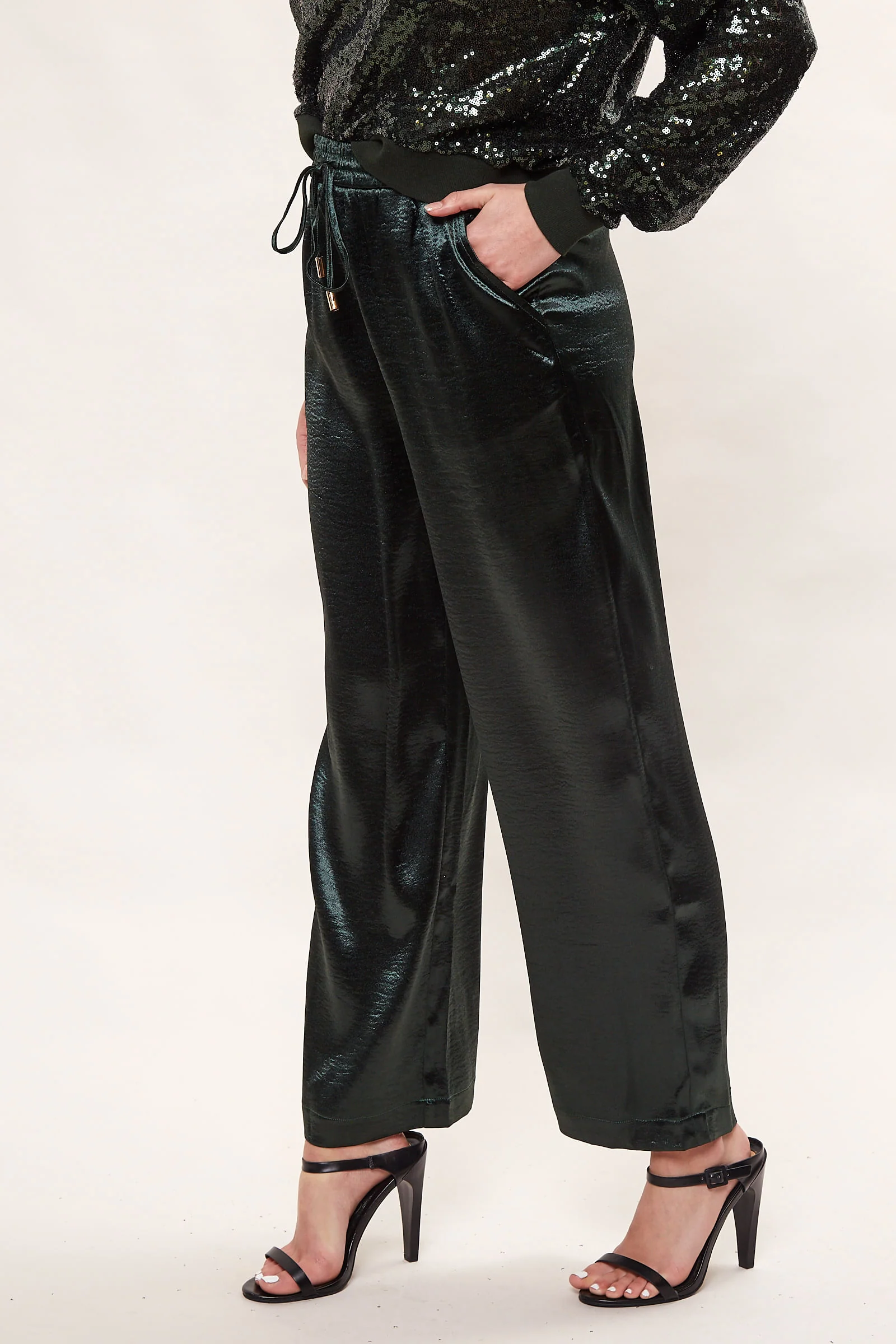 Louche Satin Emmanuella Pull On Trouser - Green - Image 4
