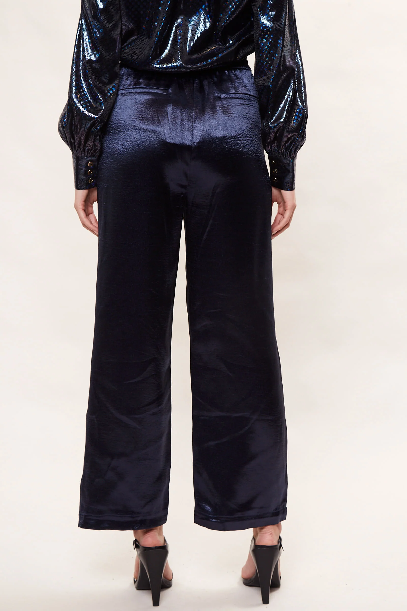 Louche Satin Emmanuella Pull On Trouser - Navy - Image 2
