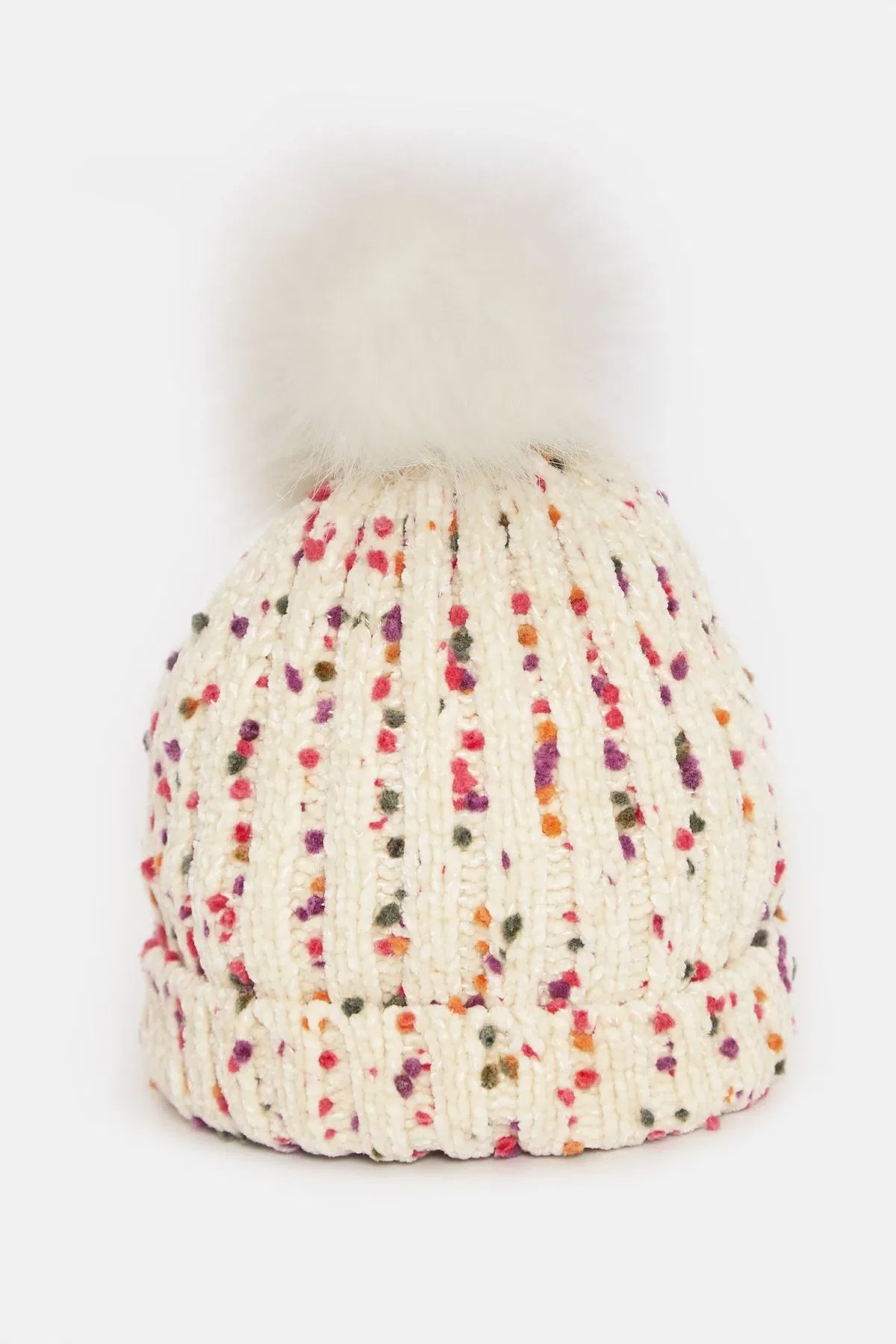 Louche Shannon Knitted Nep Beanie With Faux Fur Bobble - Off White - Image 2