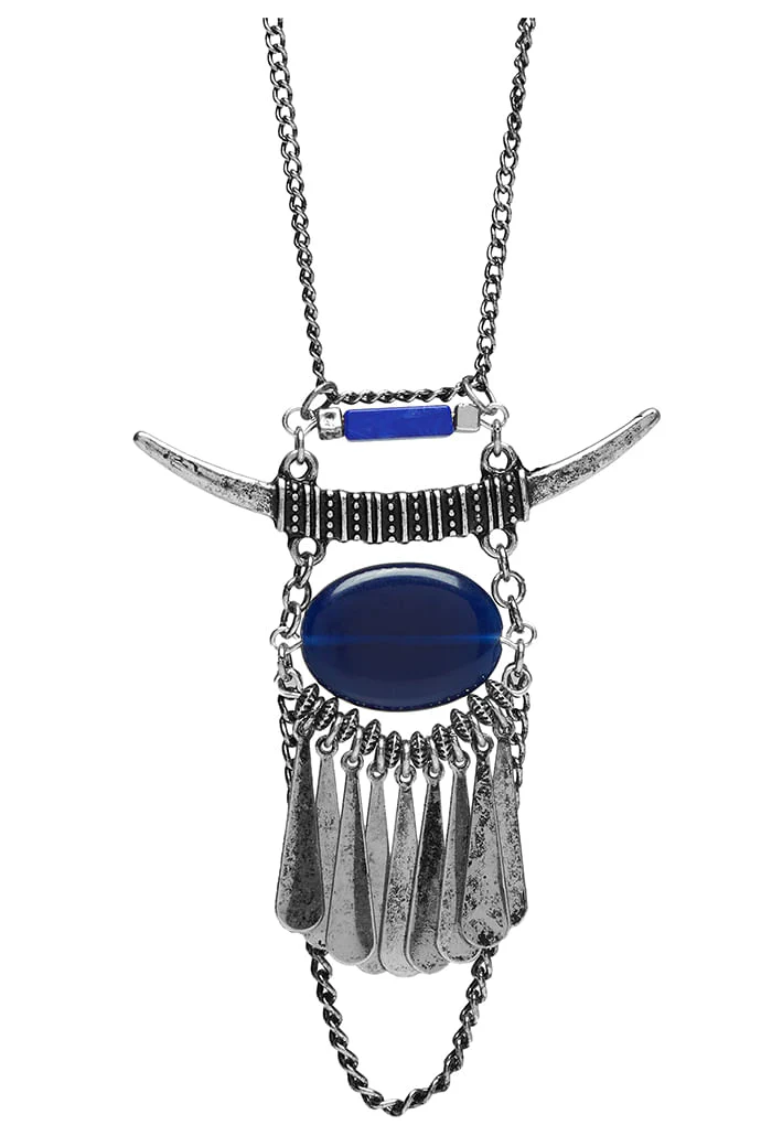 Sparrow Horn And Stone Necklace Silver - Image 2