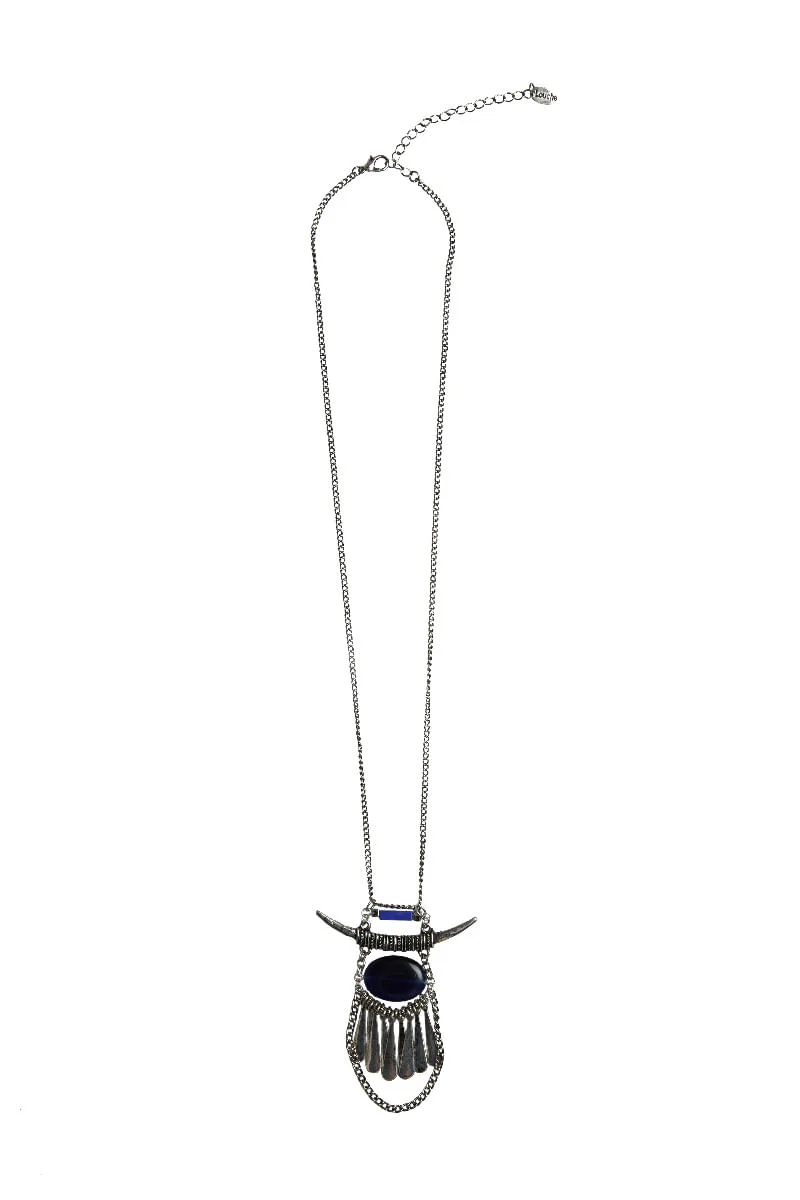 Sparrow Horn And Stone Necklace Silver - Image 3