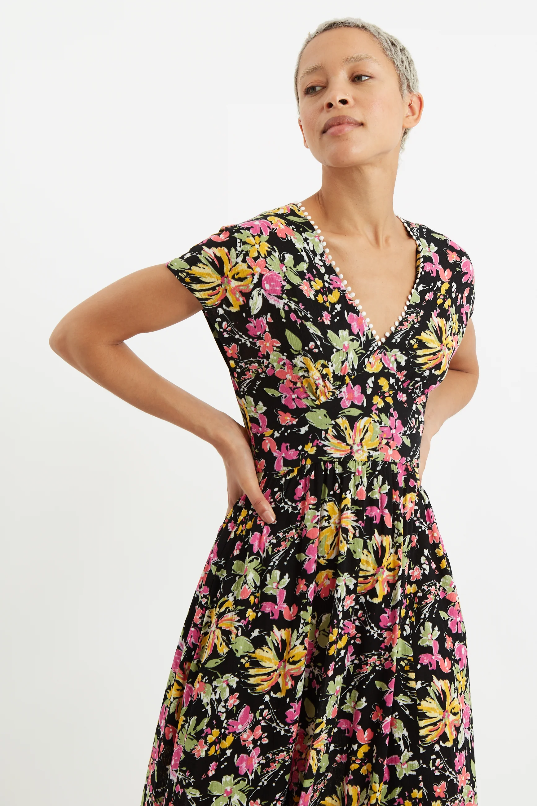 Unity Flower Burst V Neck Midi Dress - Image 3