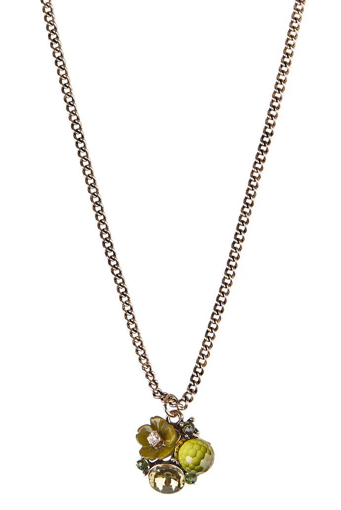 Louche Zara Green Flower Necklace Gold - Image 3