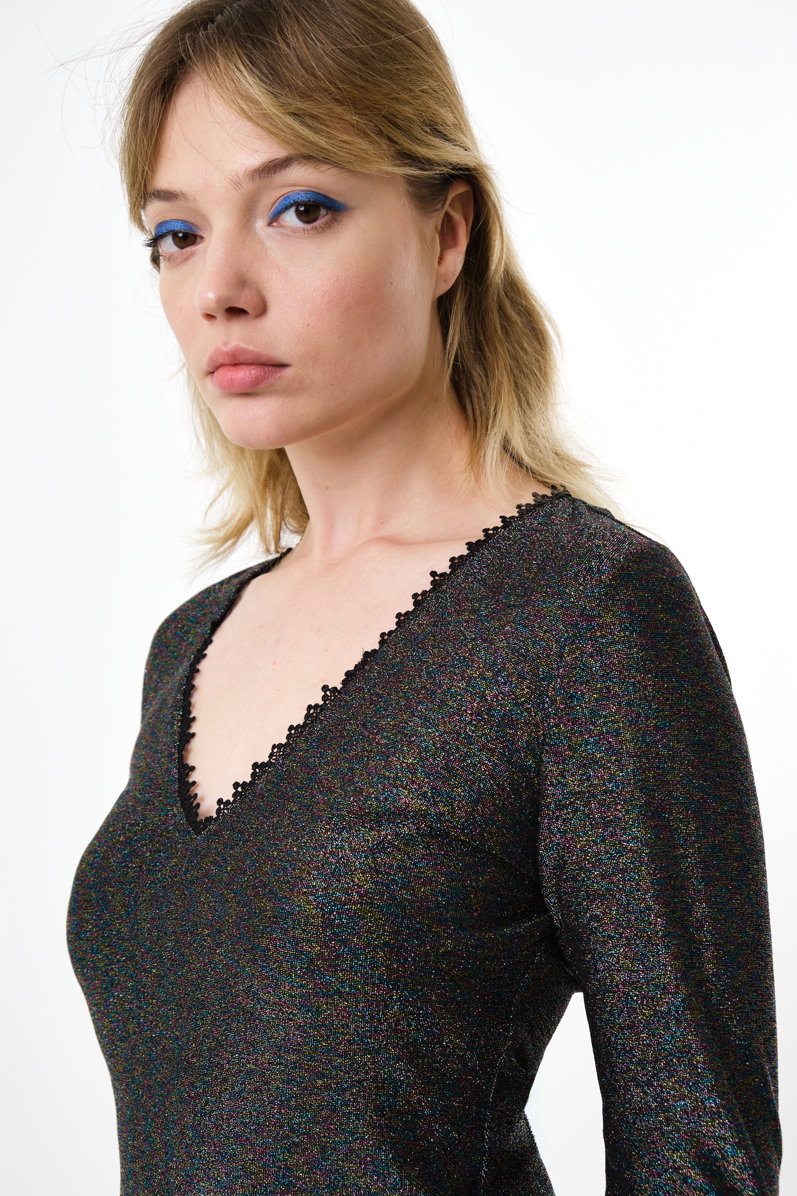 Maeko Sparkle V-Neck Top - Multi - Image 3