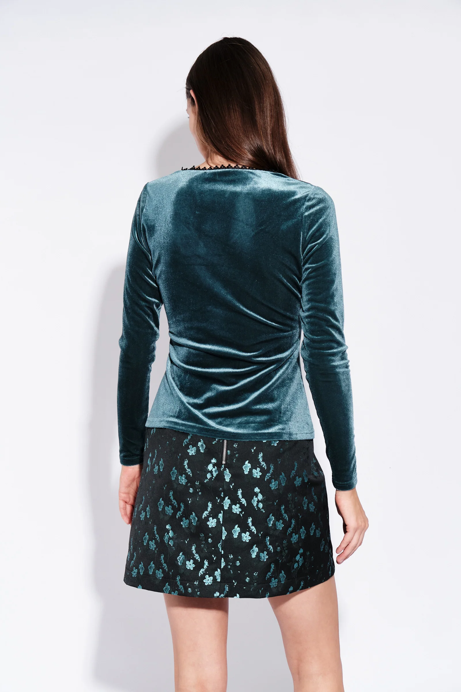 Maeko Velvet V Neck Top in Teal - Image 2