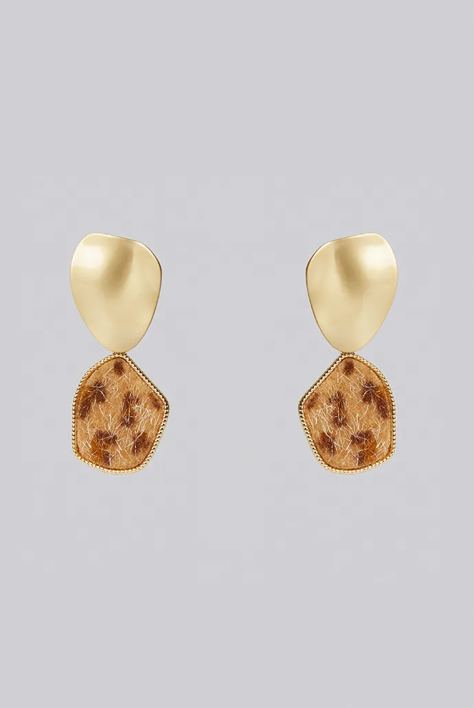 Malachi Matte Gold and Leopard Drop Earrings - Image 2