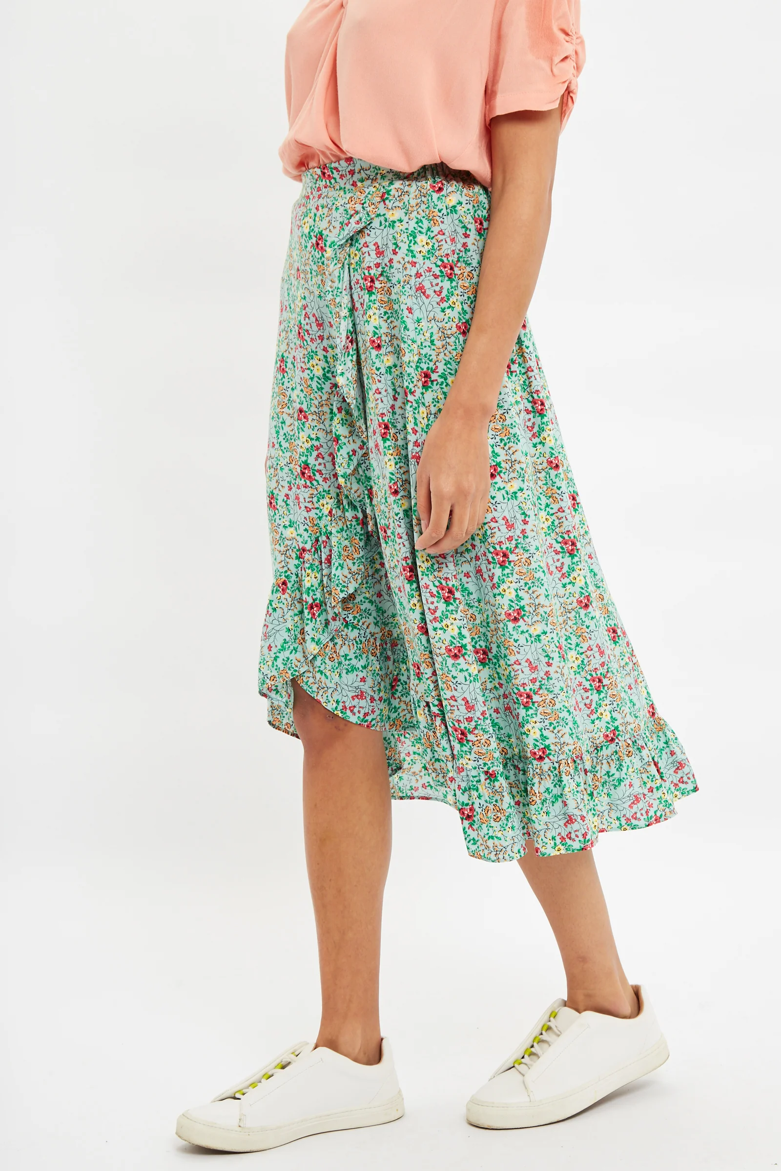 Louche Mara Flower Show Print Ruffle Hem Wrap Midi Skirt - Image 3