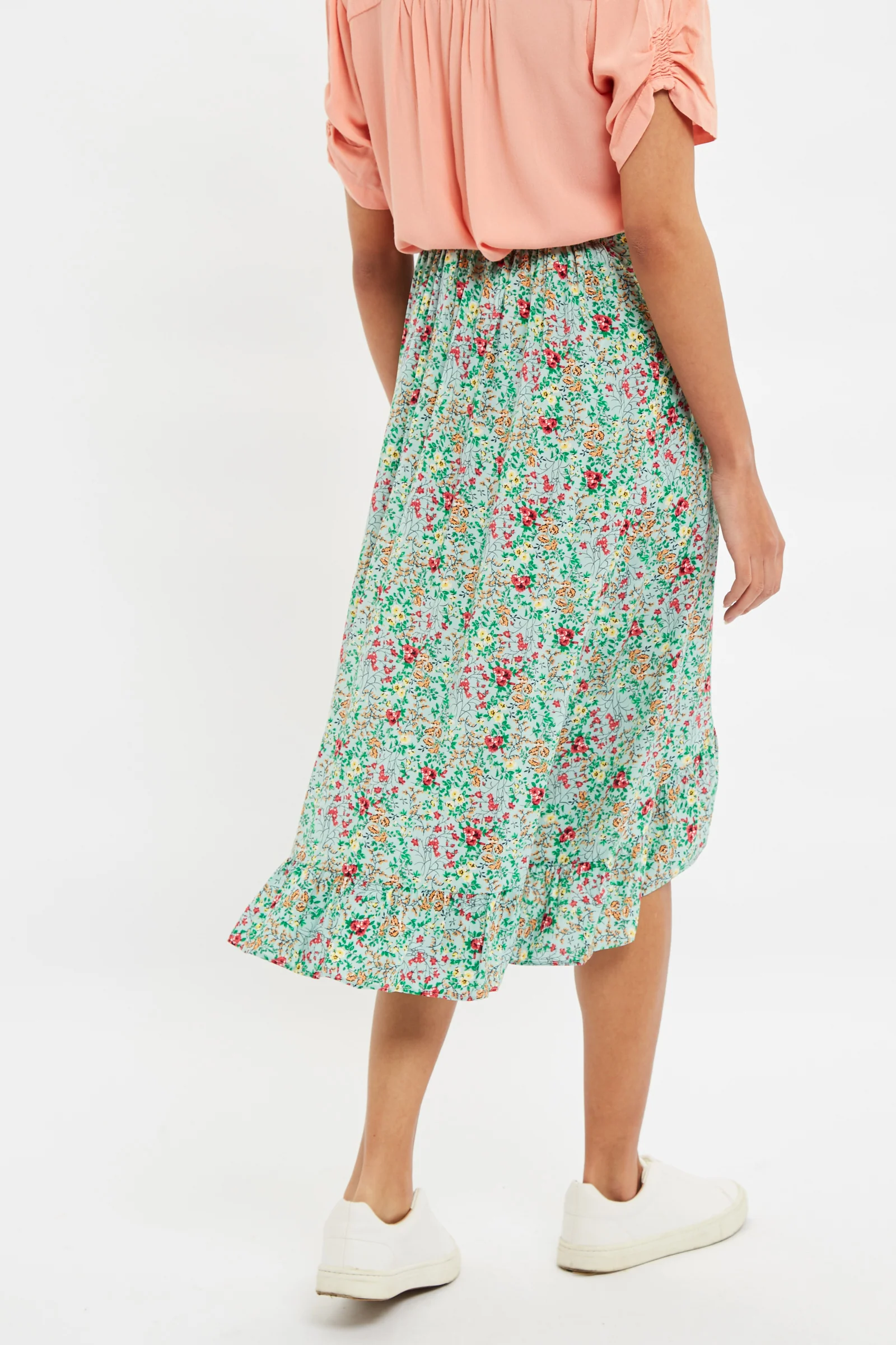 Louche Mara Flower Show Print Ruffle Hem Wrap Midi Skirt - Image 4