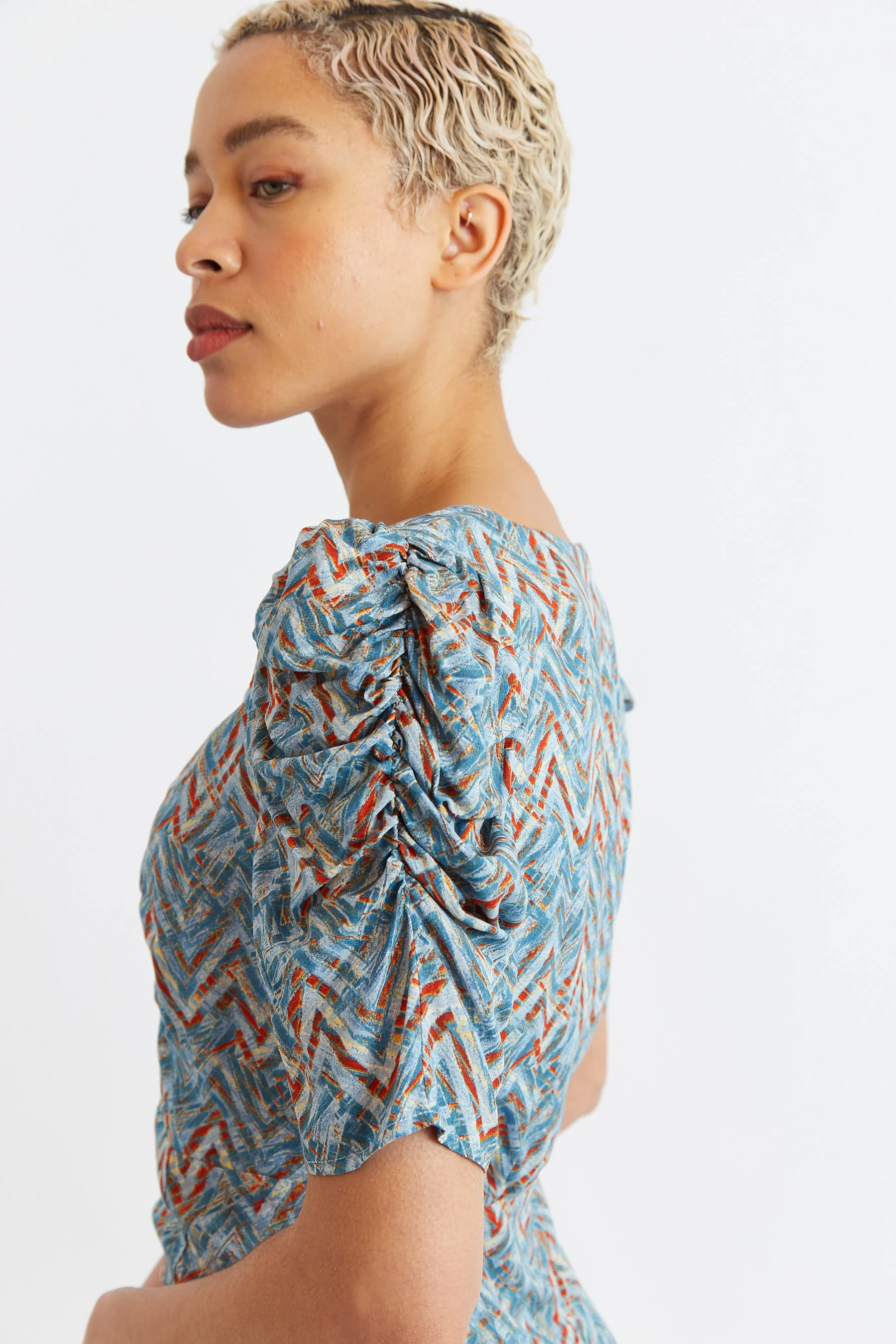 Margot Art Attack Print Mini Tea Dress - Duck Egg - Image 3