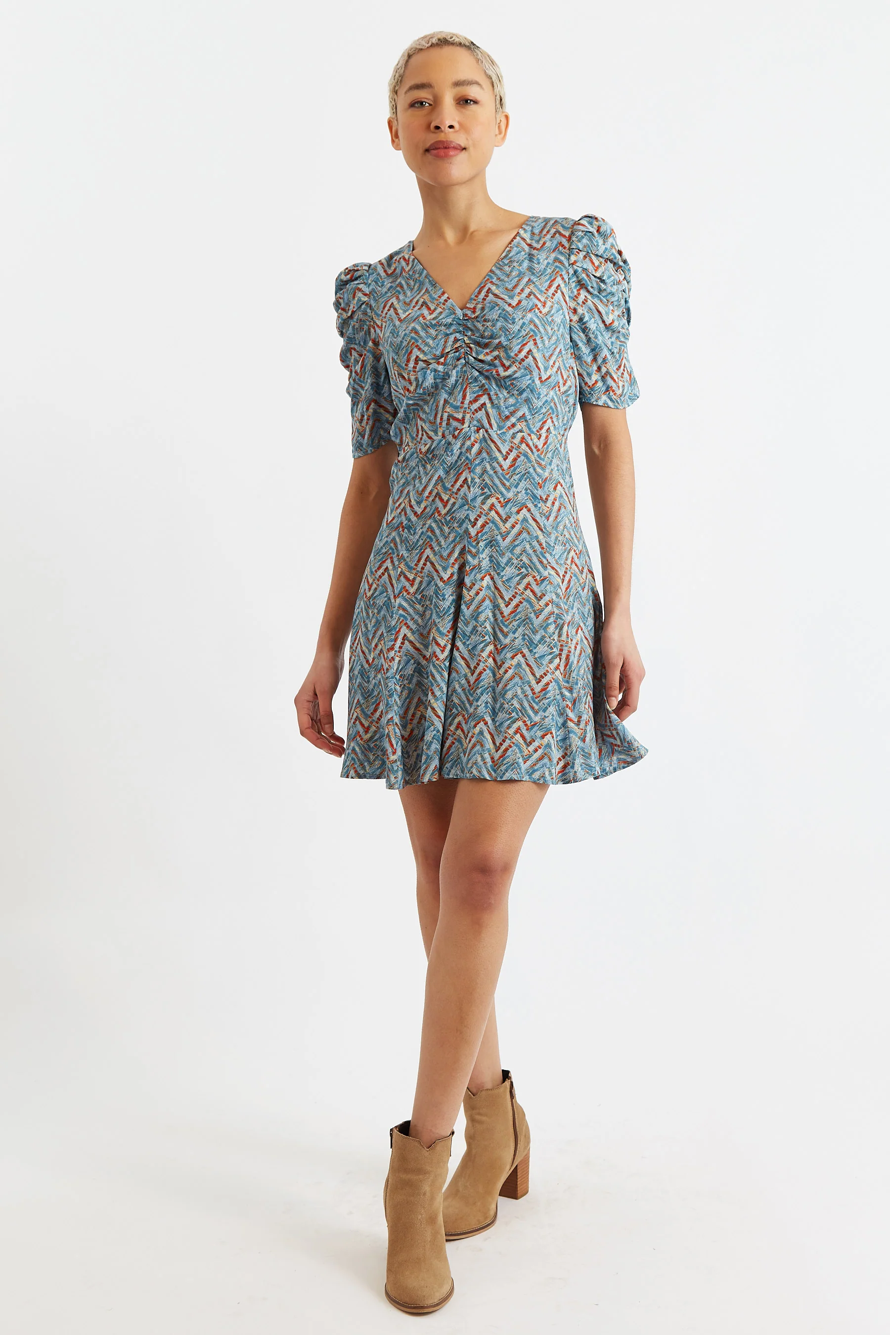 Margot Art Attack Print Mini Tea Dress - Duck Egg - Image 4