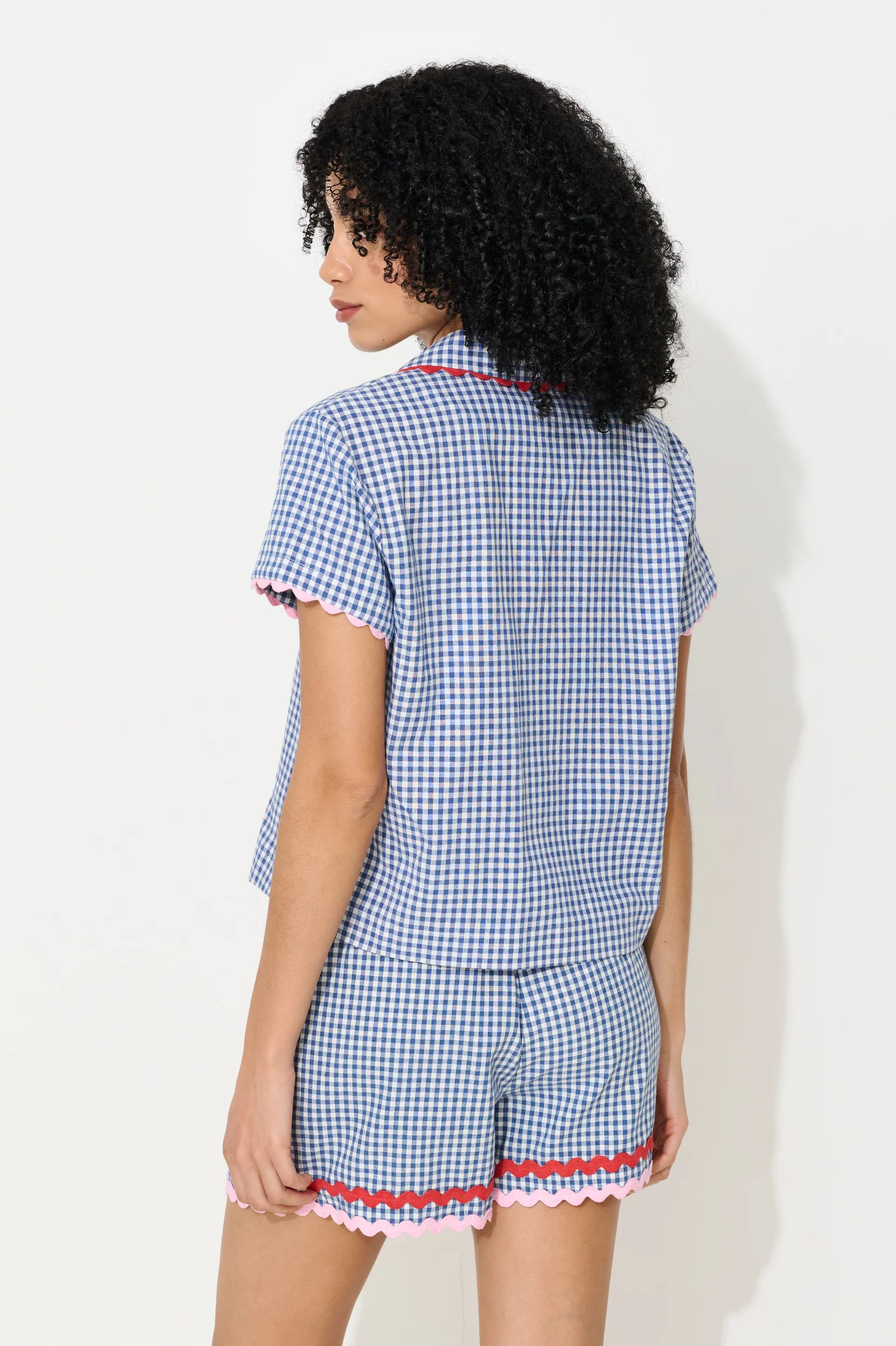 Marika Gingham Ric Rac Trim Resort Shirt - Blue - Image 2