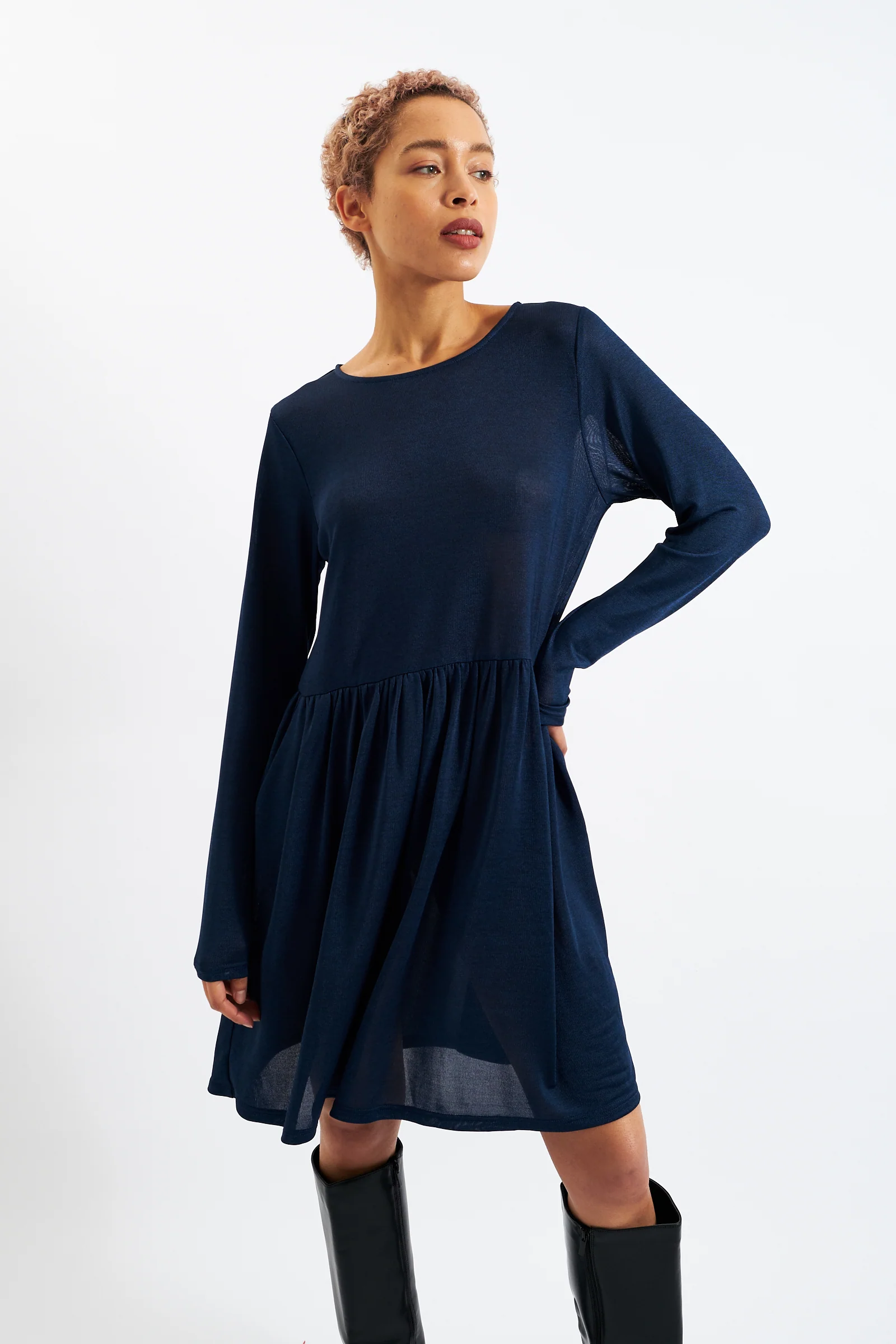 Marylene Marl Throw On Mini Dress in Navy - Image 3
