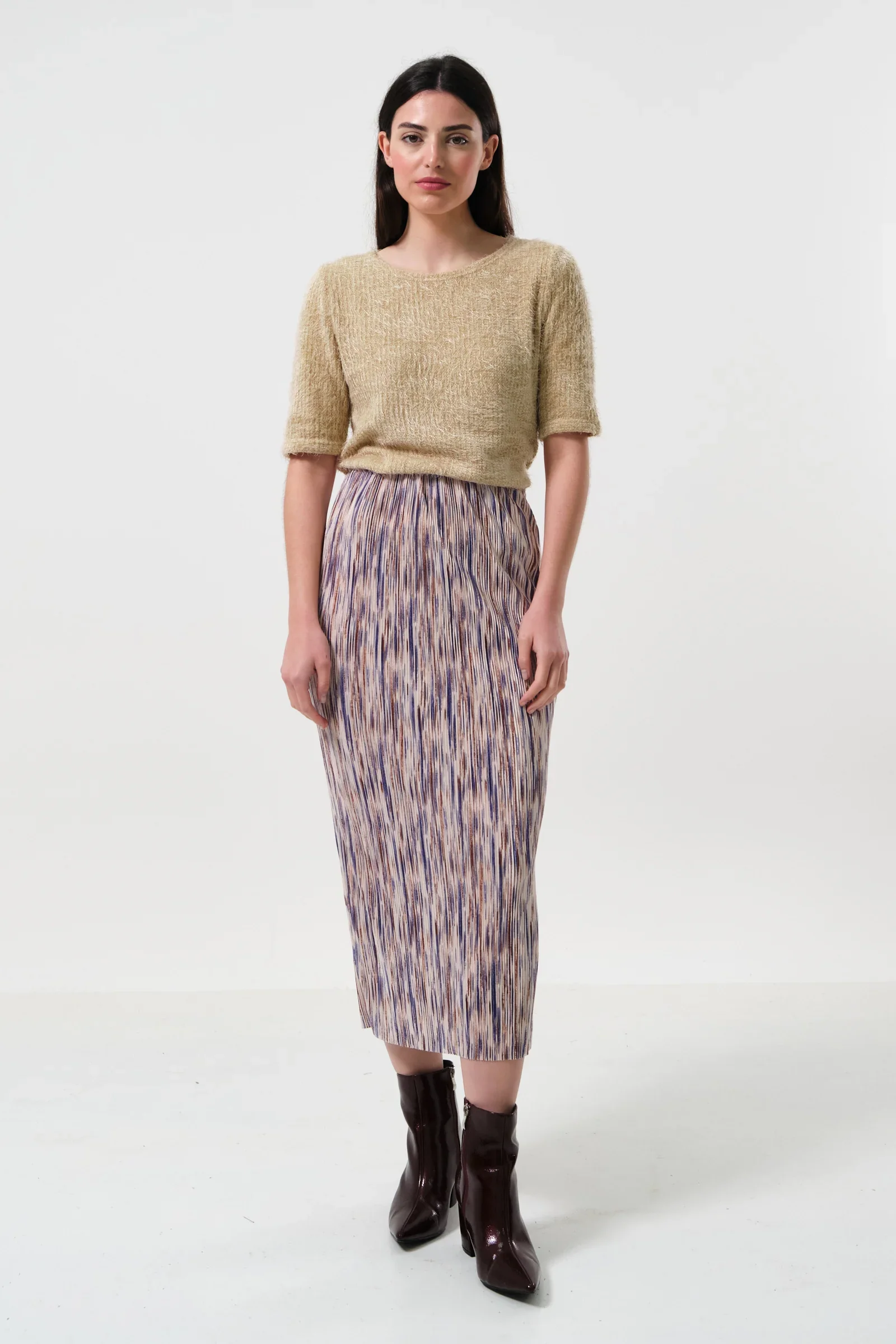 Maylis Line Print Pleat Midi Skirt - Image 4