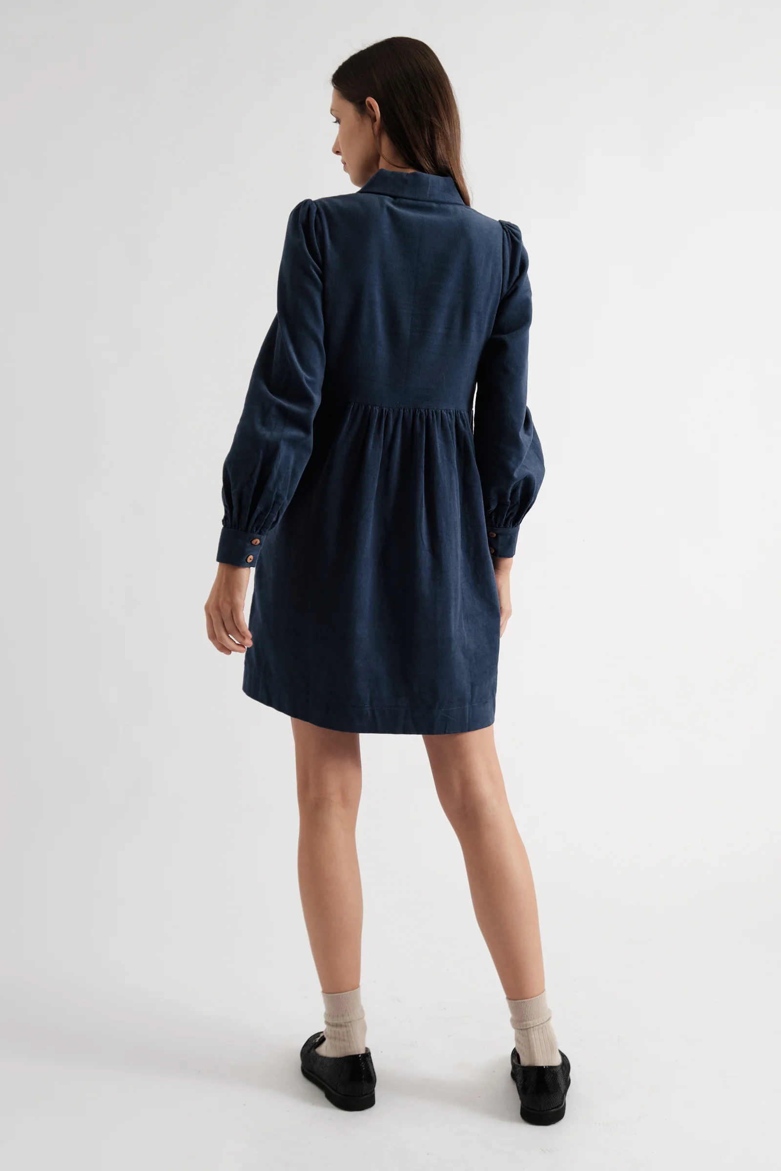 Melany Zip Front Cord Mini Dress in Navy - Image 2