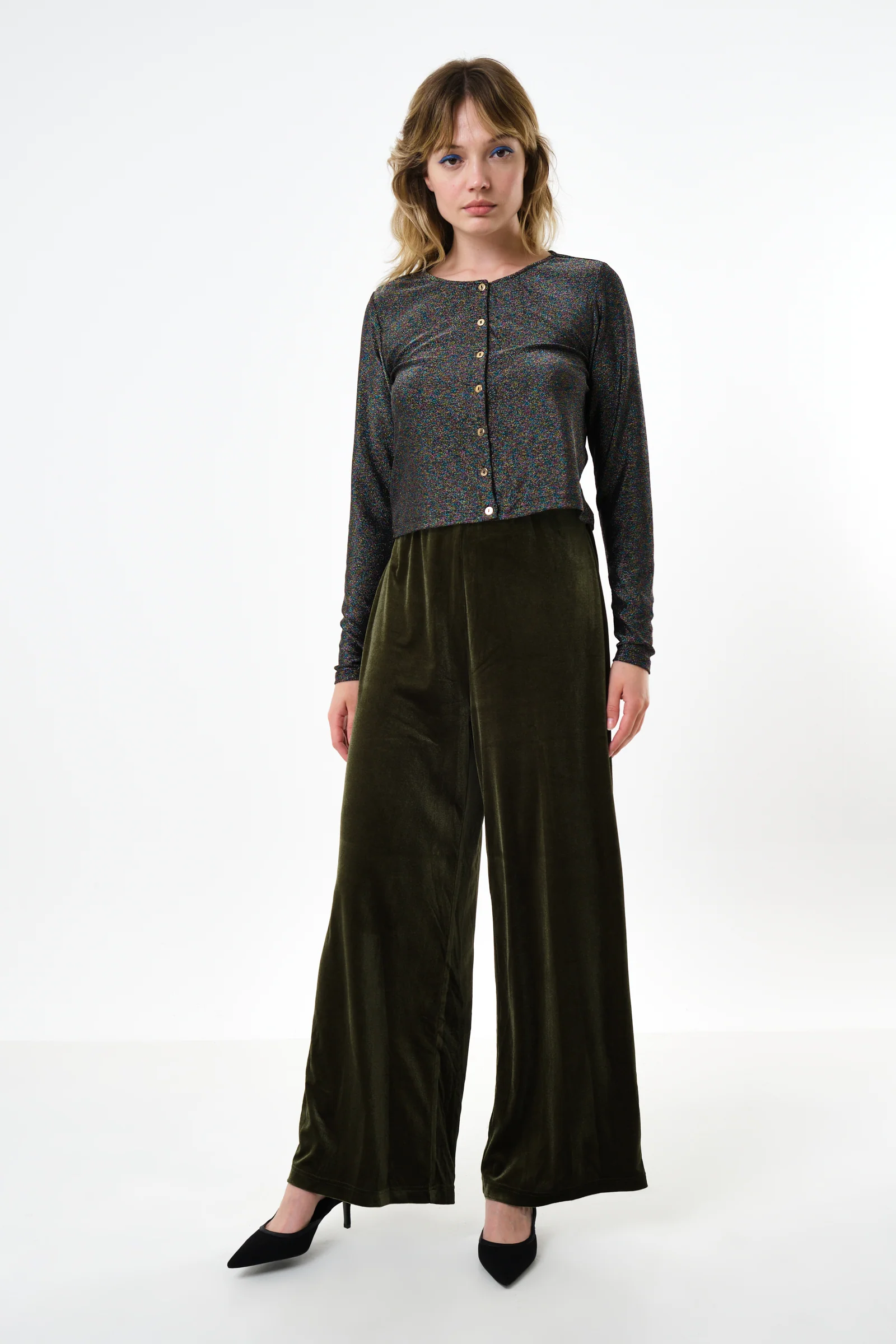 Melvin Velvet Wide Leg Trousers - Sage - Image 4