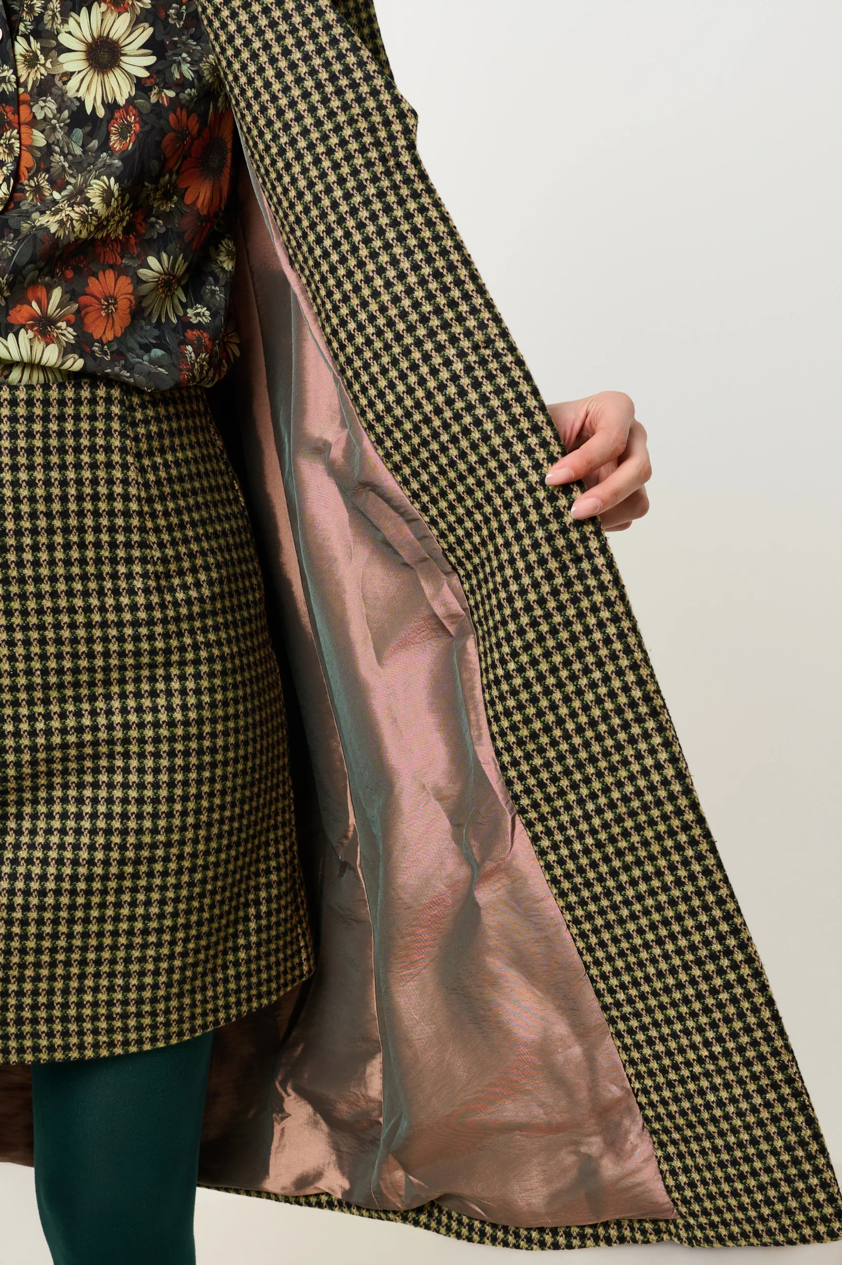 Mischa Burray Fur Collar Statement Sleeve Check Coat - Fern - Image 6