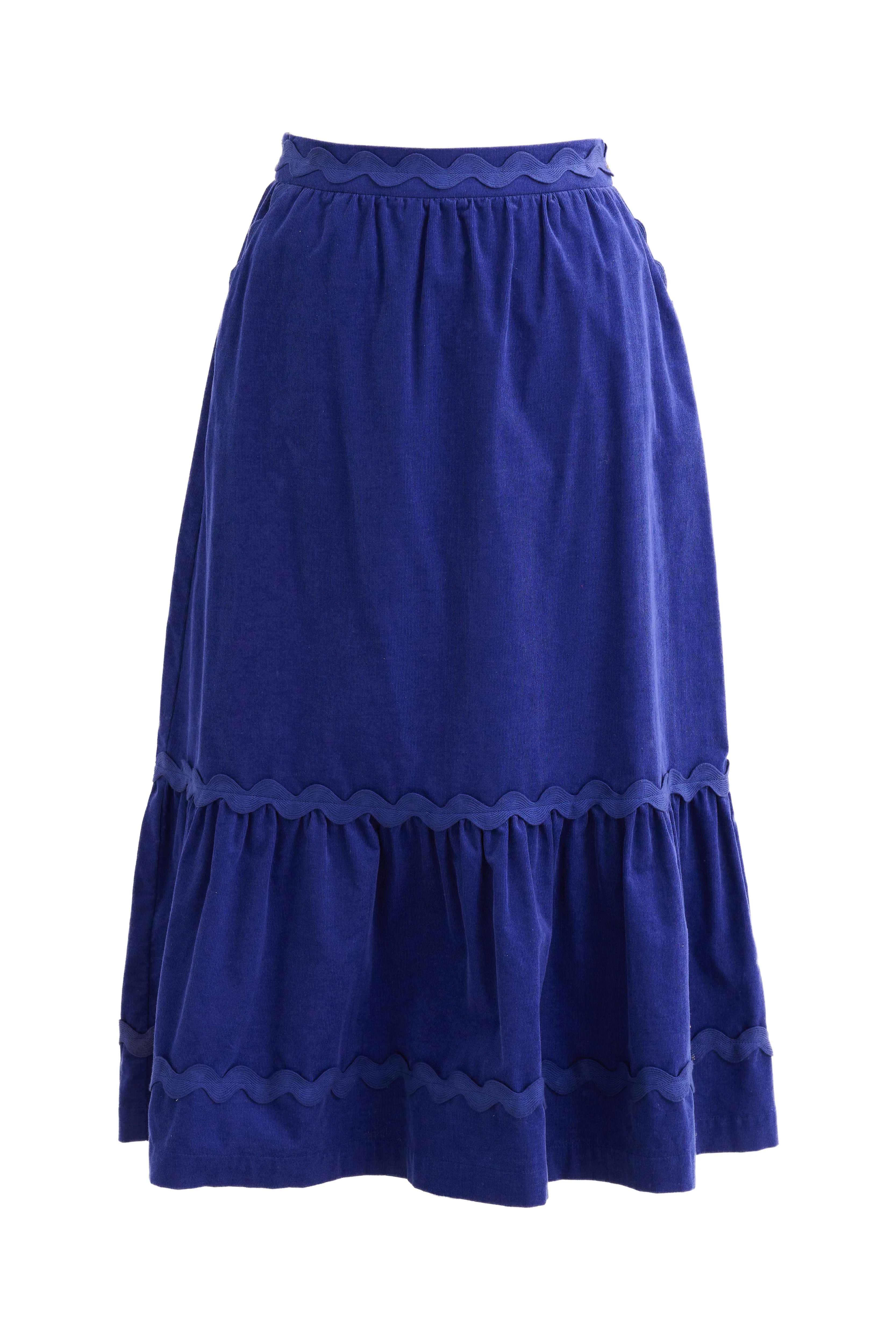 Montana Babycord Ric Rac Trim Tiered Midi Skirt - Navy - Image 7