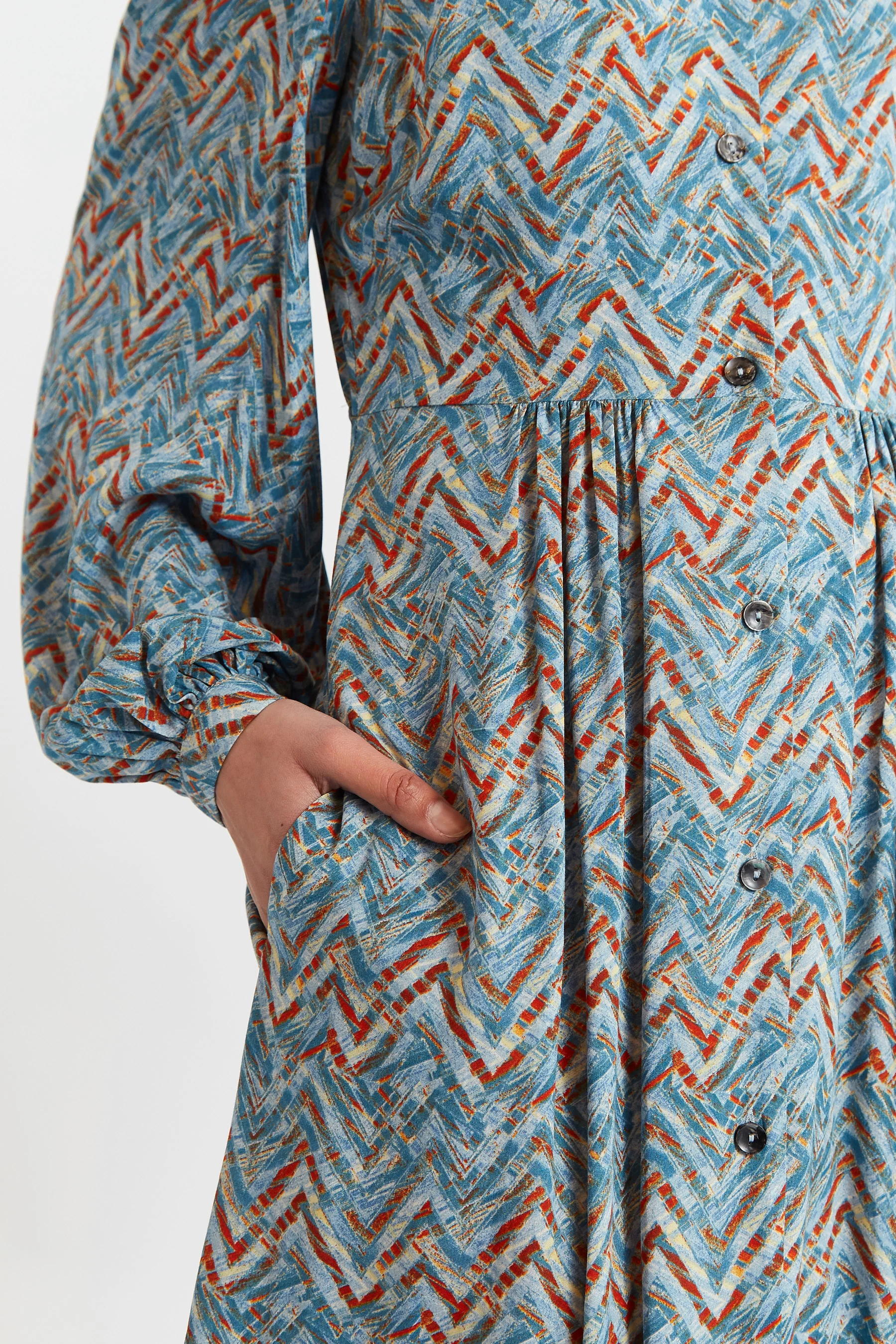 Nayma Art Attack Print Long Sleeve Midi Dress - Duck Egg - Image 5
