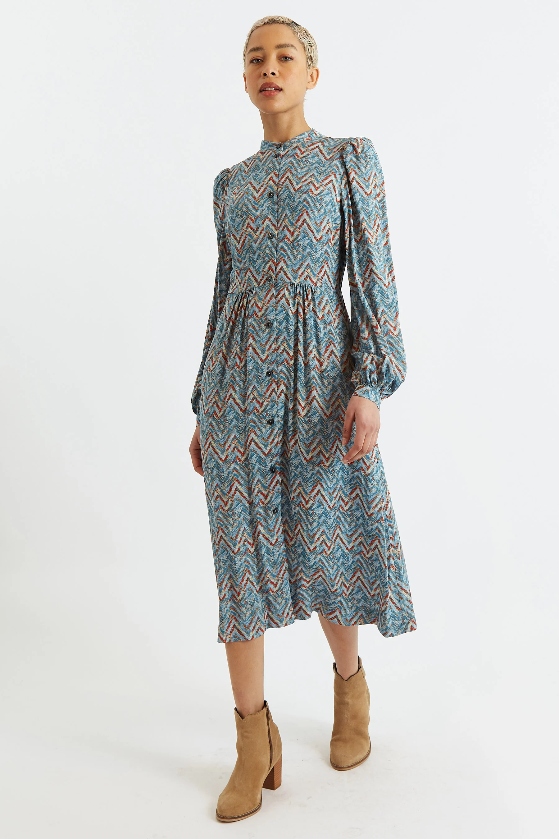 Nayma Art Attack Print Long Sleeve Midi Dress - Duck Egg - Image 6