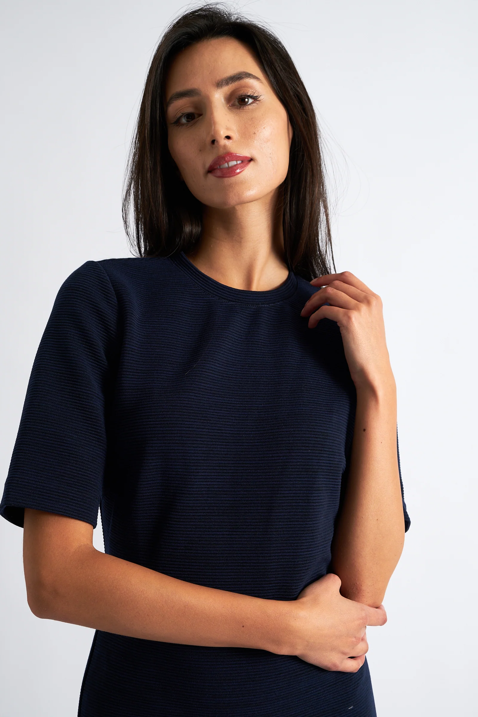 Nila Rib Bodycon Midi Dress - Navy - Image 3