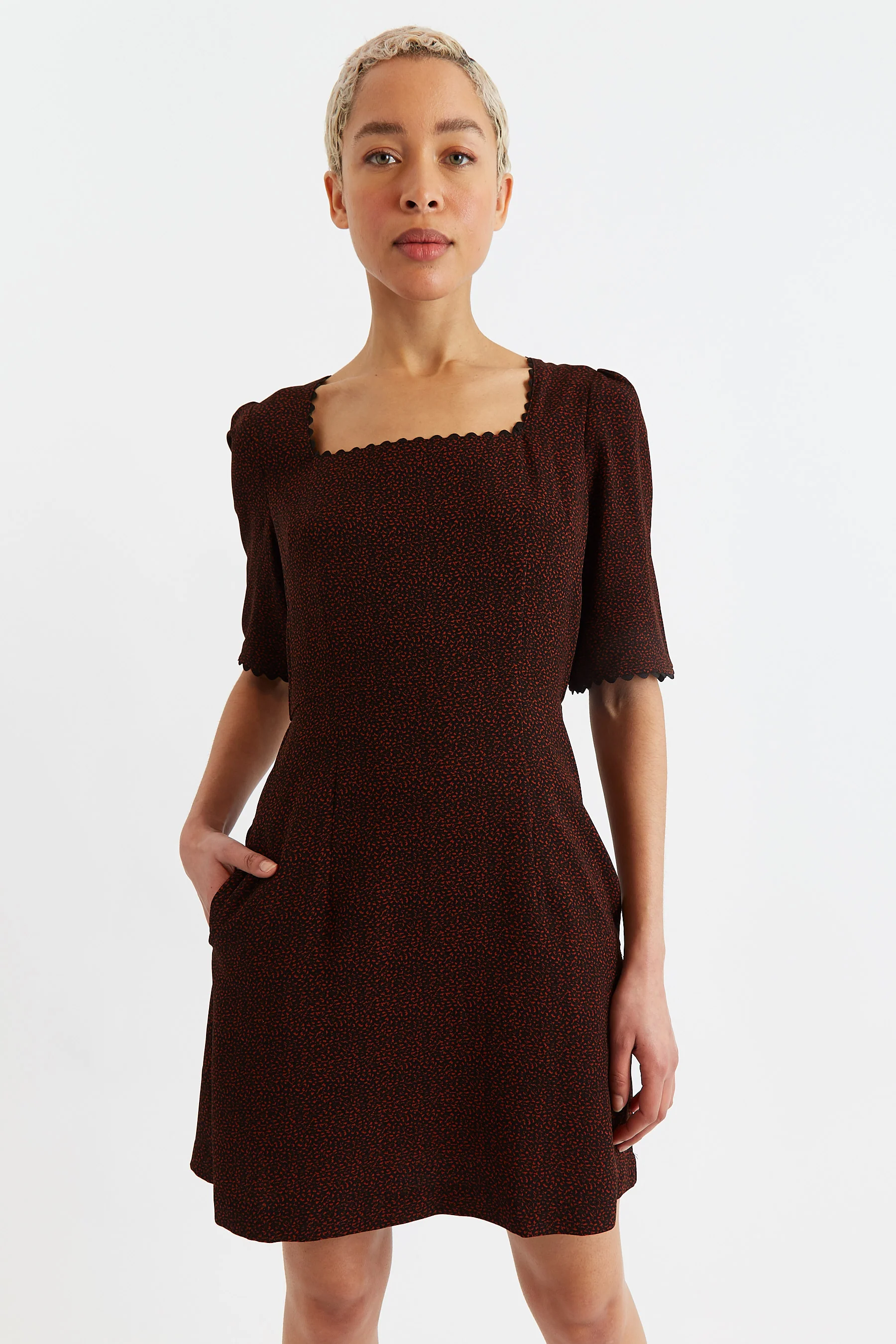 Nova Freckle Print Square Neck Mini Dress - Image 3