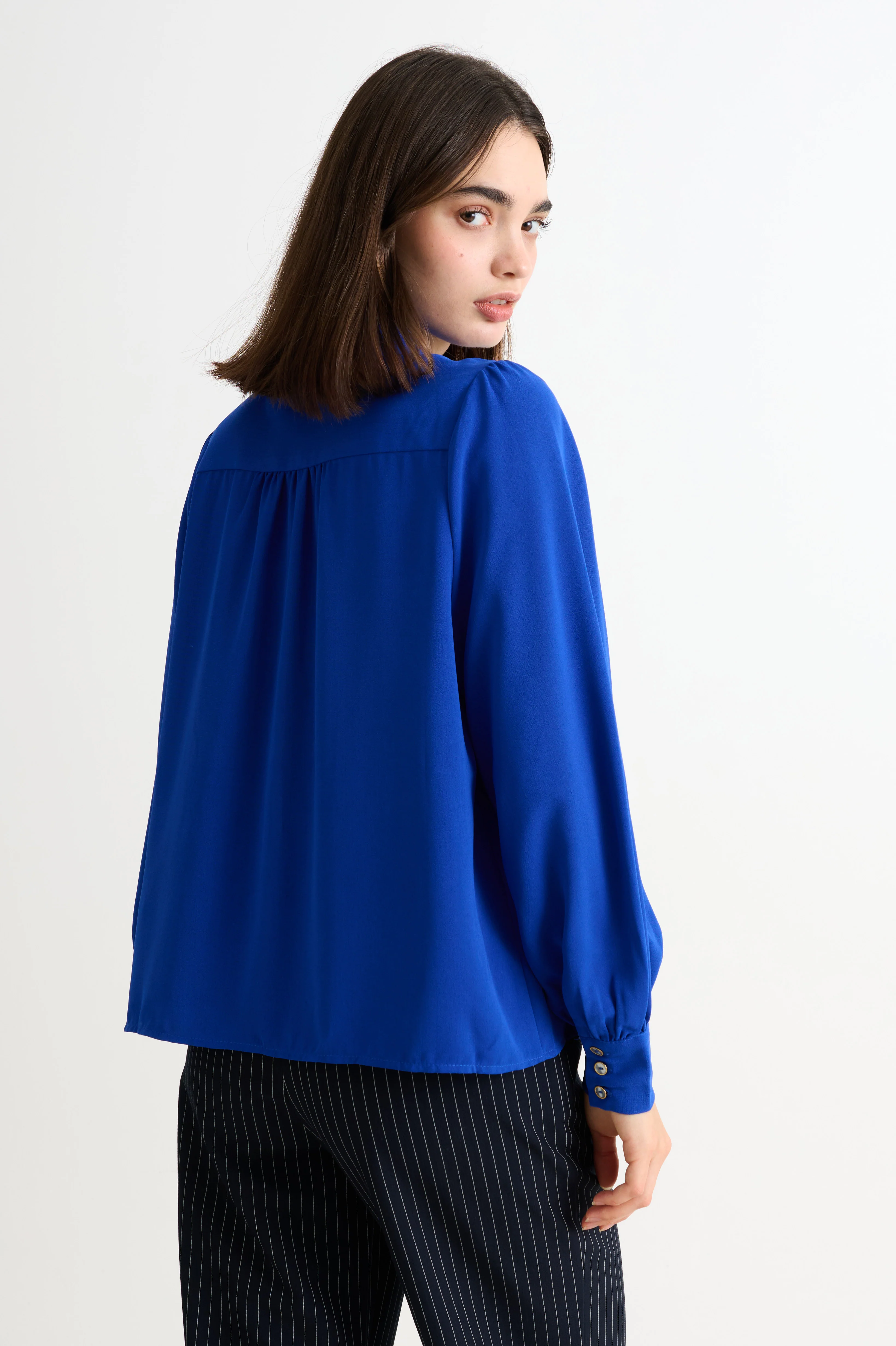 Octavia Crepe Petal Collar Blouse - Blue - Image 2