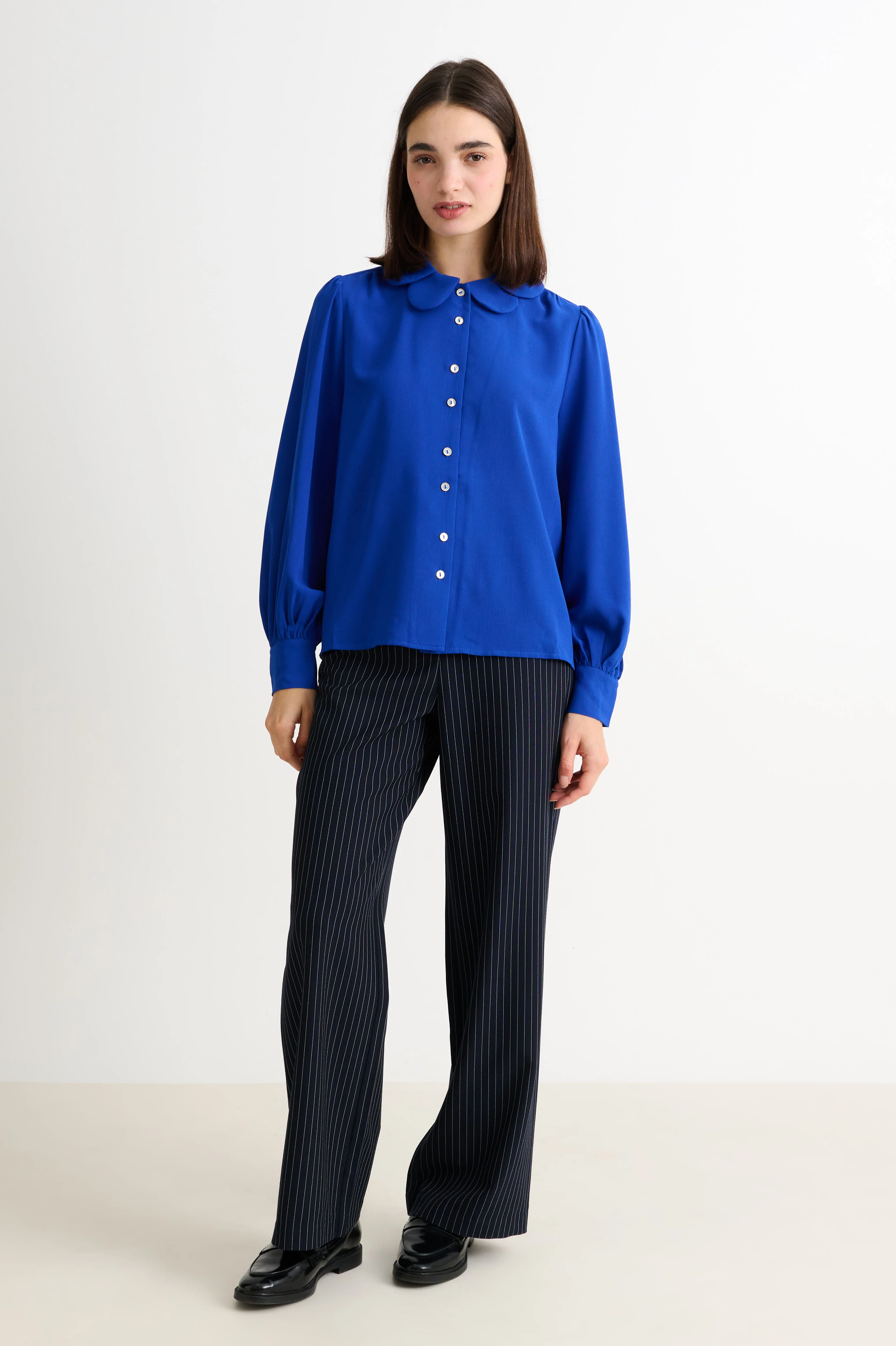 Octavia Crepe Petal Collar Blouse - Blue - Image 6
