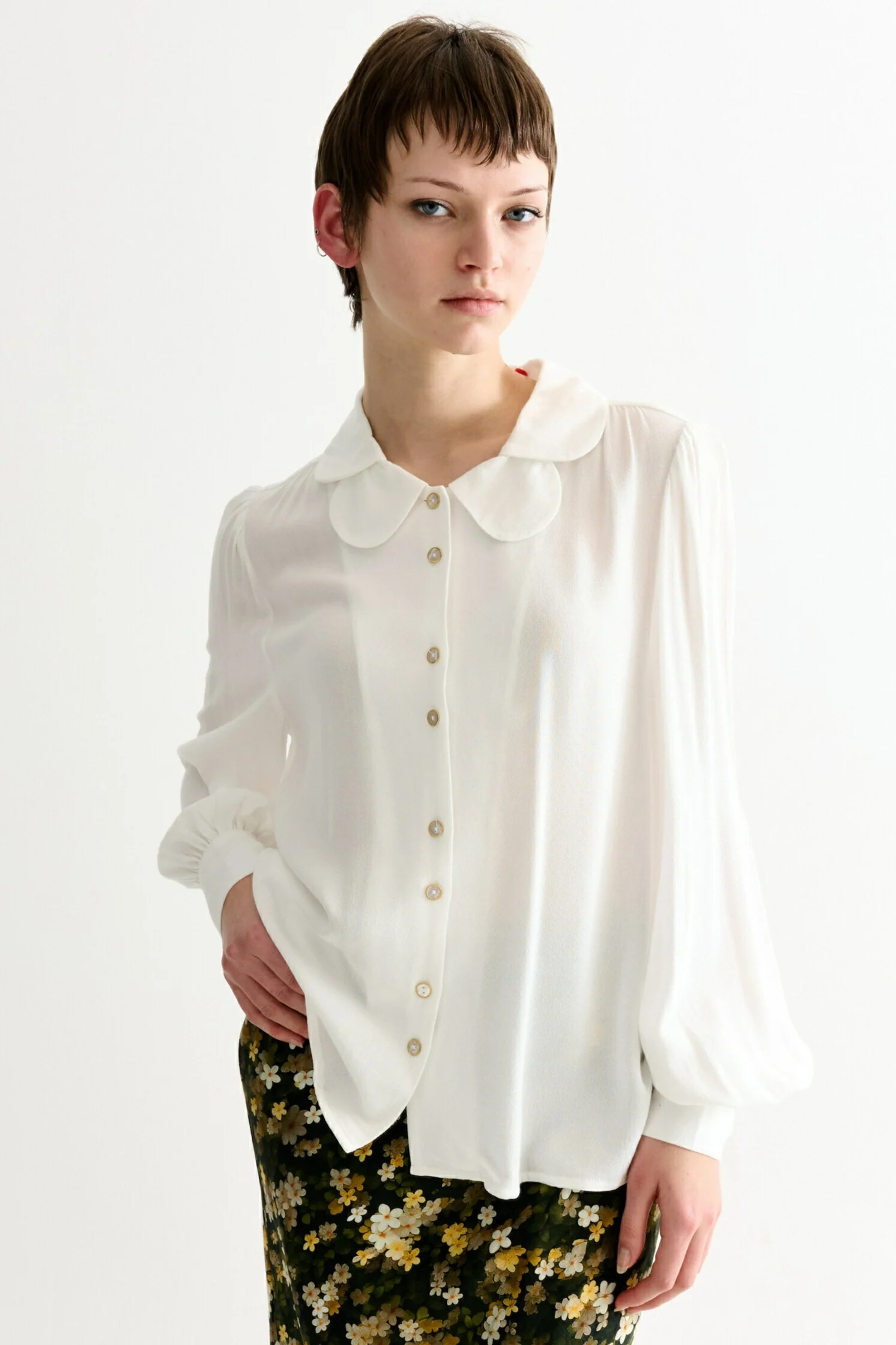 Octavia Crepe Petal Collar Blouse - Off White