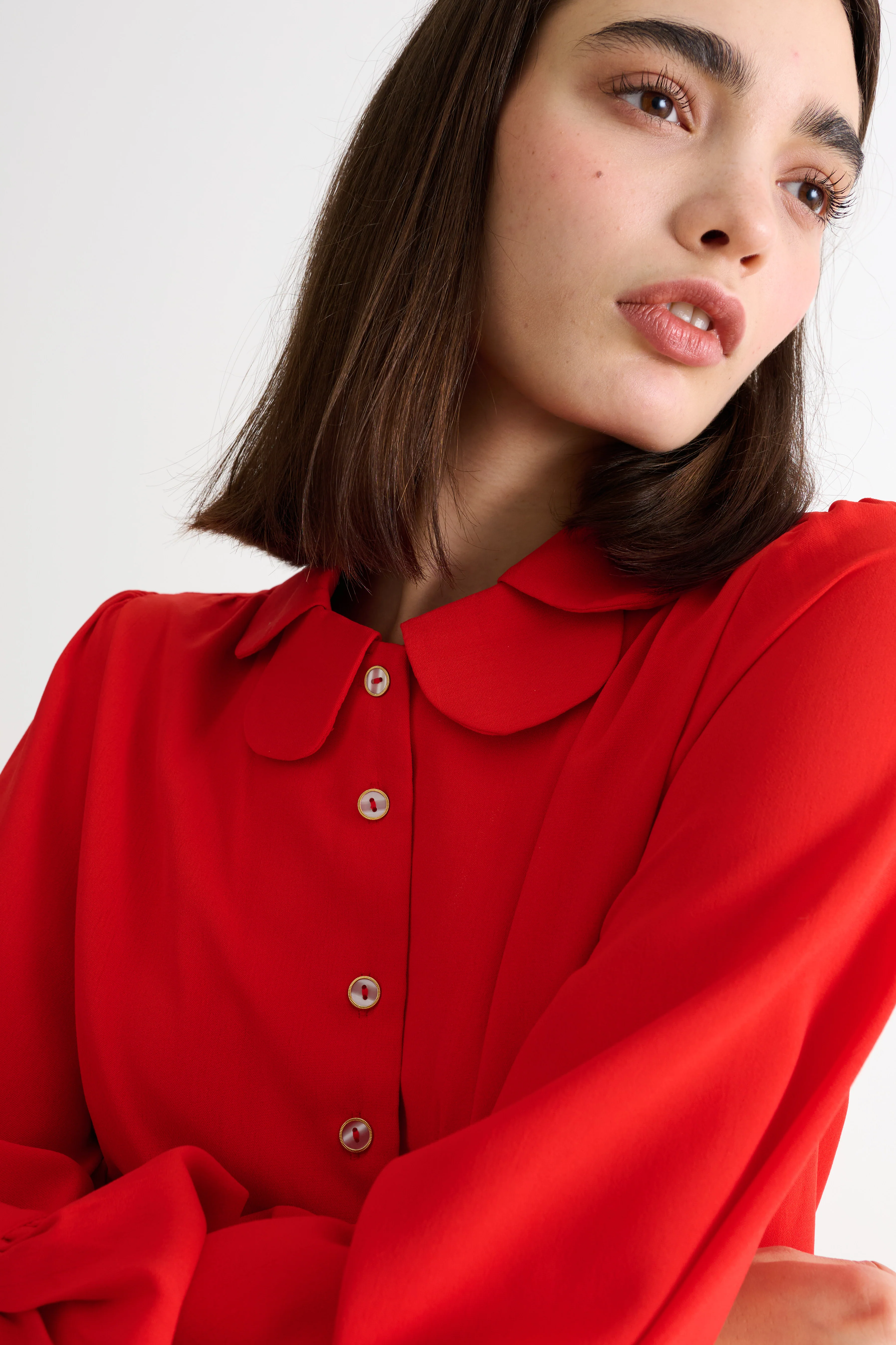 Octavia Crepe Petal Collar Blouse - Red - Image 5