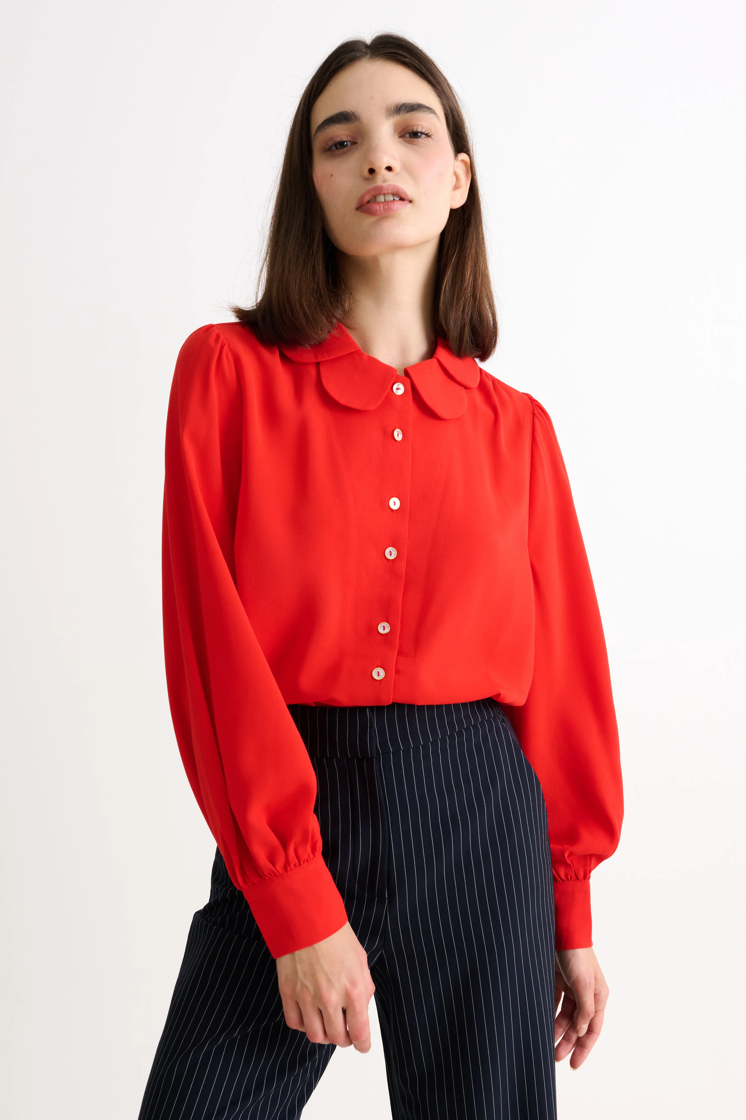 Octavia Crepe Petal Collar Blouse - Red - Image 6