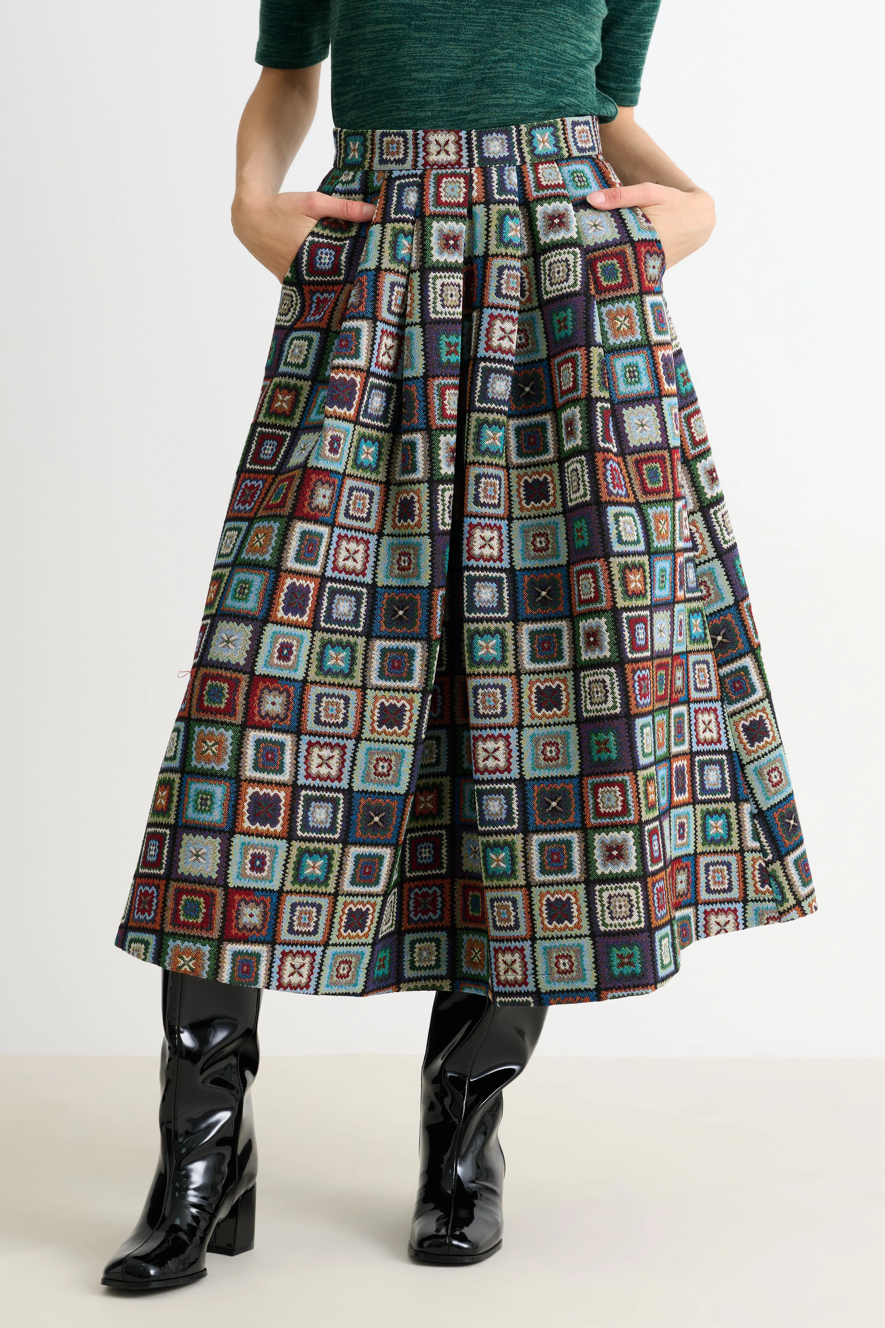 Pasadena 70'S Patch Jacquard Midi Skirt - Multicoloured - Image 2