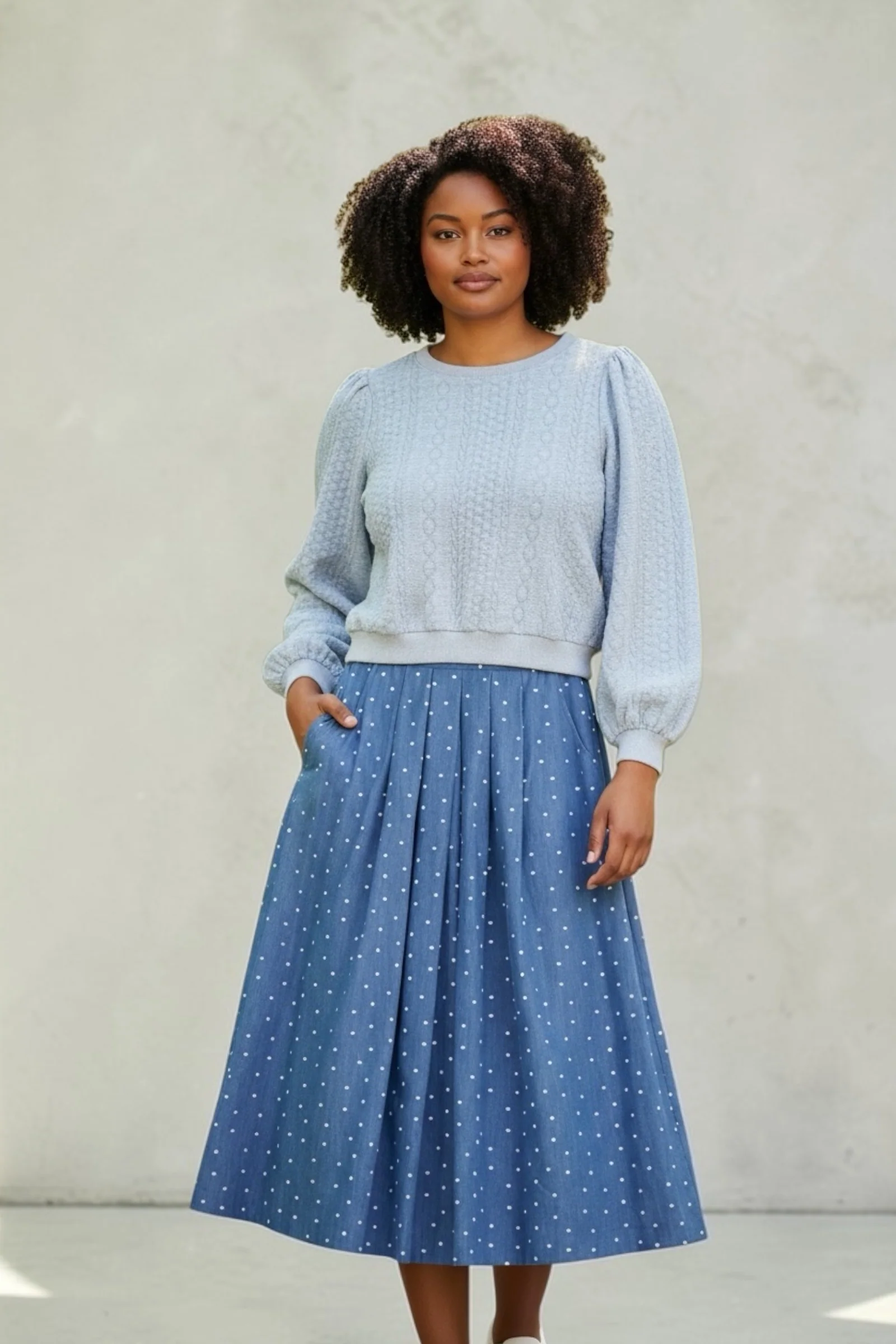 Pasadena Flower Dot Blue Midaxi Skirt - Image 5