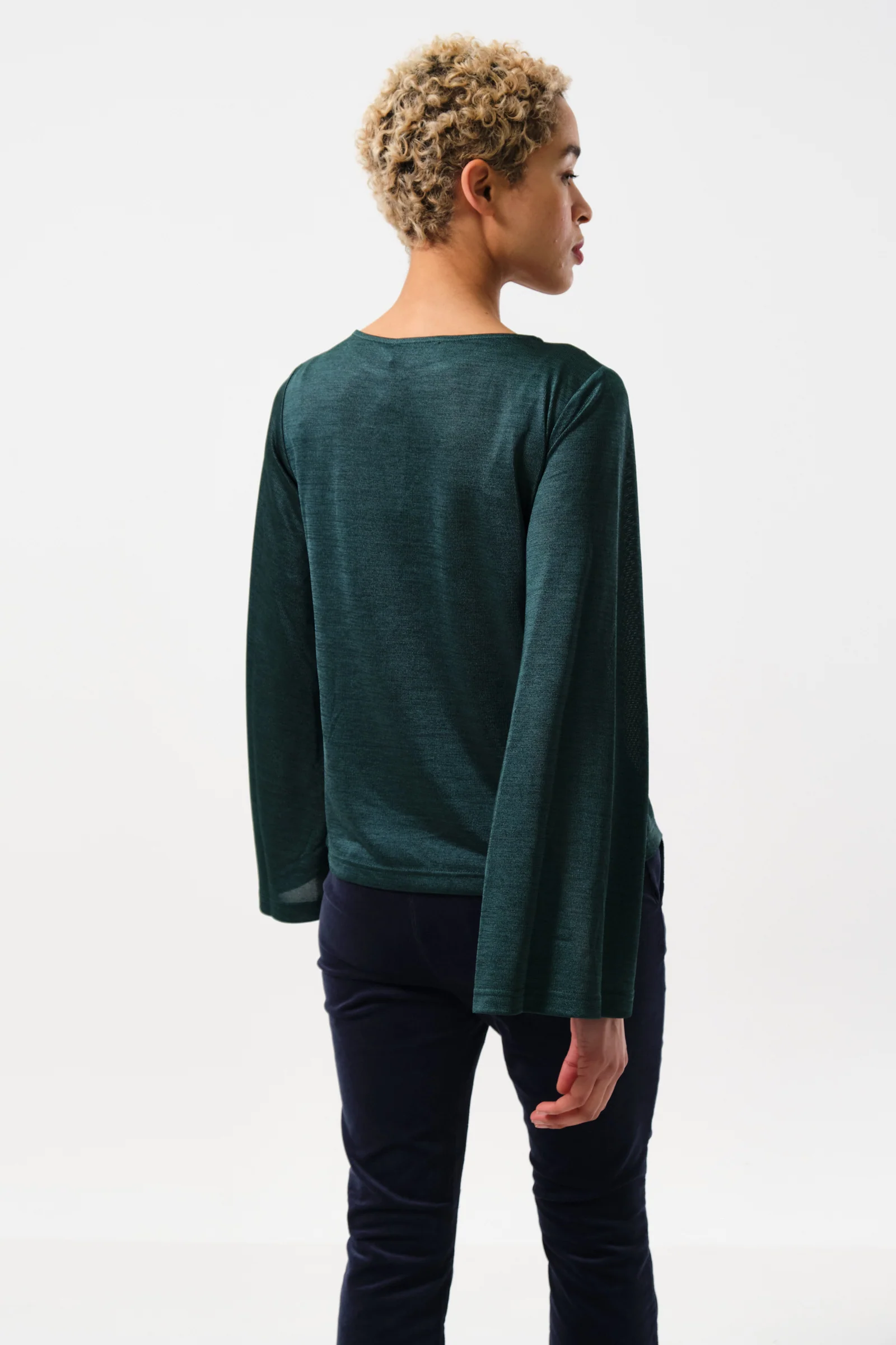 Penny Marl Long Sleeve Top in Green - Image 2