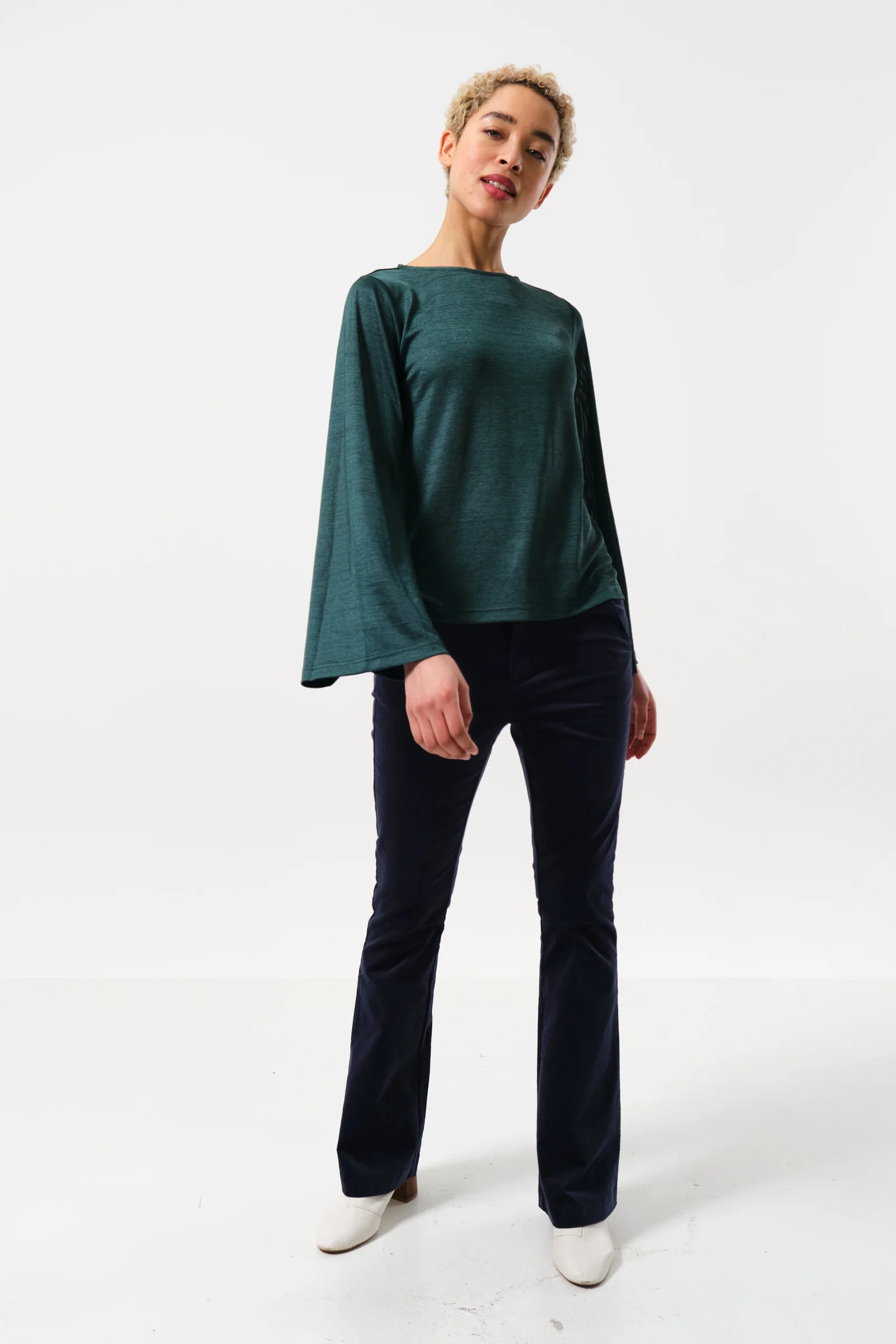 Penny Marl Long Sleeve Top in Green - Image 3