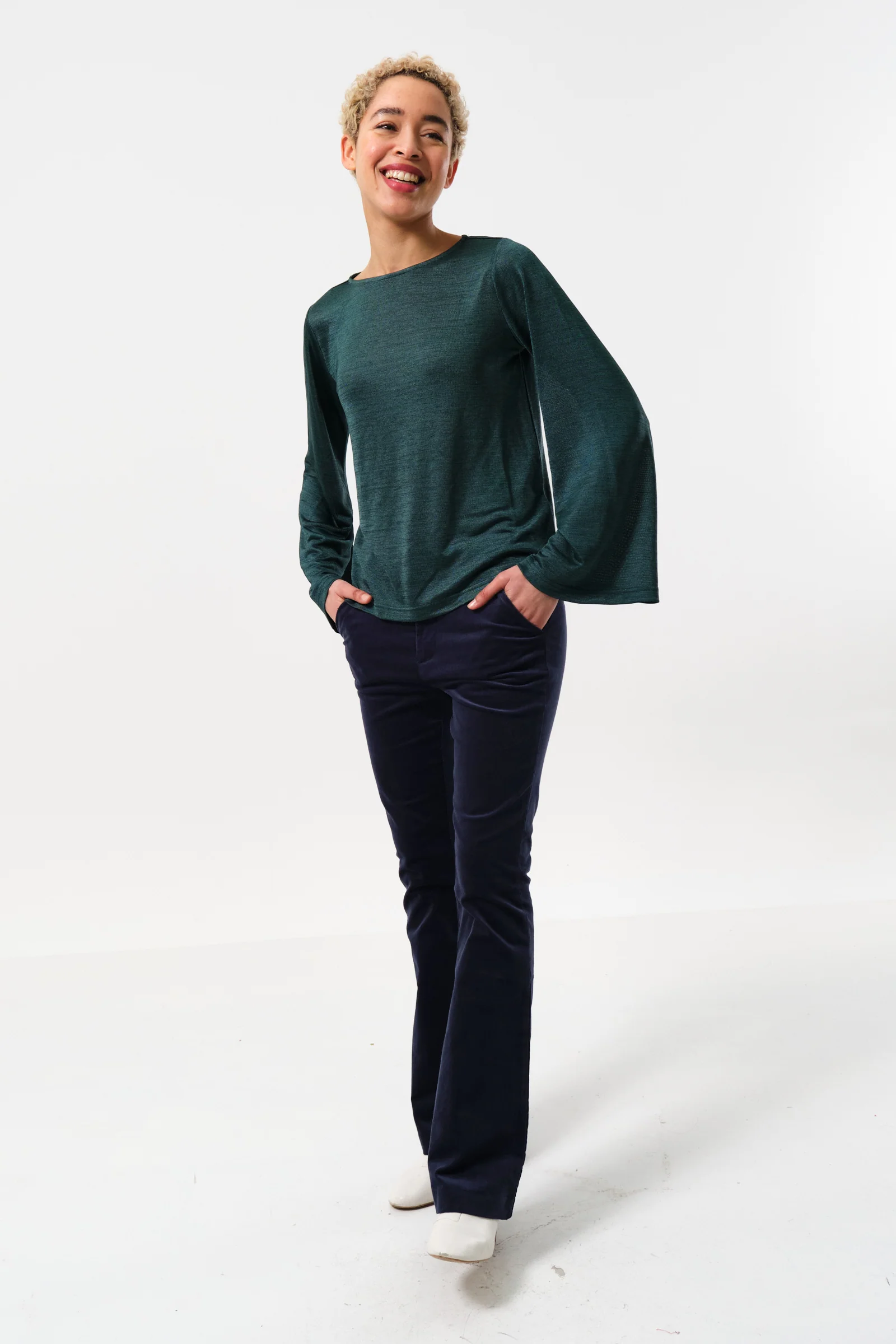 Penny Marl Long Sleeve Top in Green - Image 4