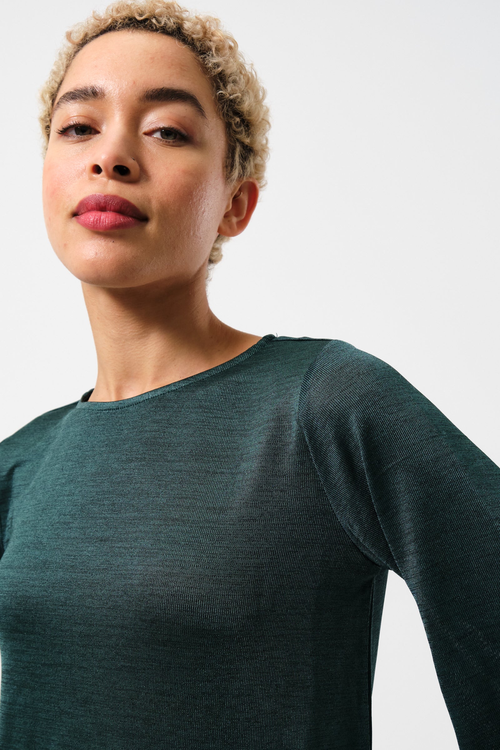 Penny Marl Long Sleeve Top in Green - Image 5