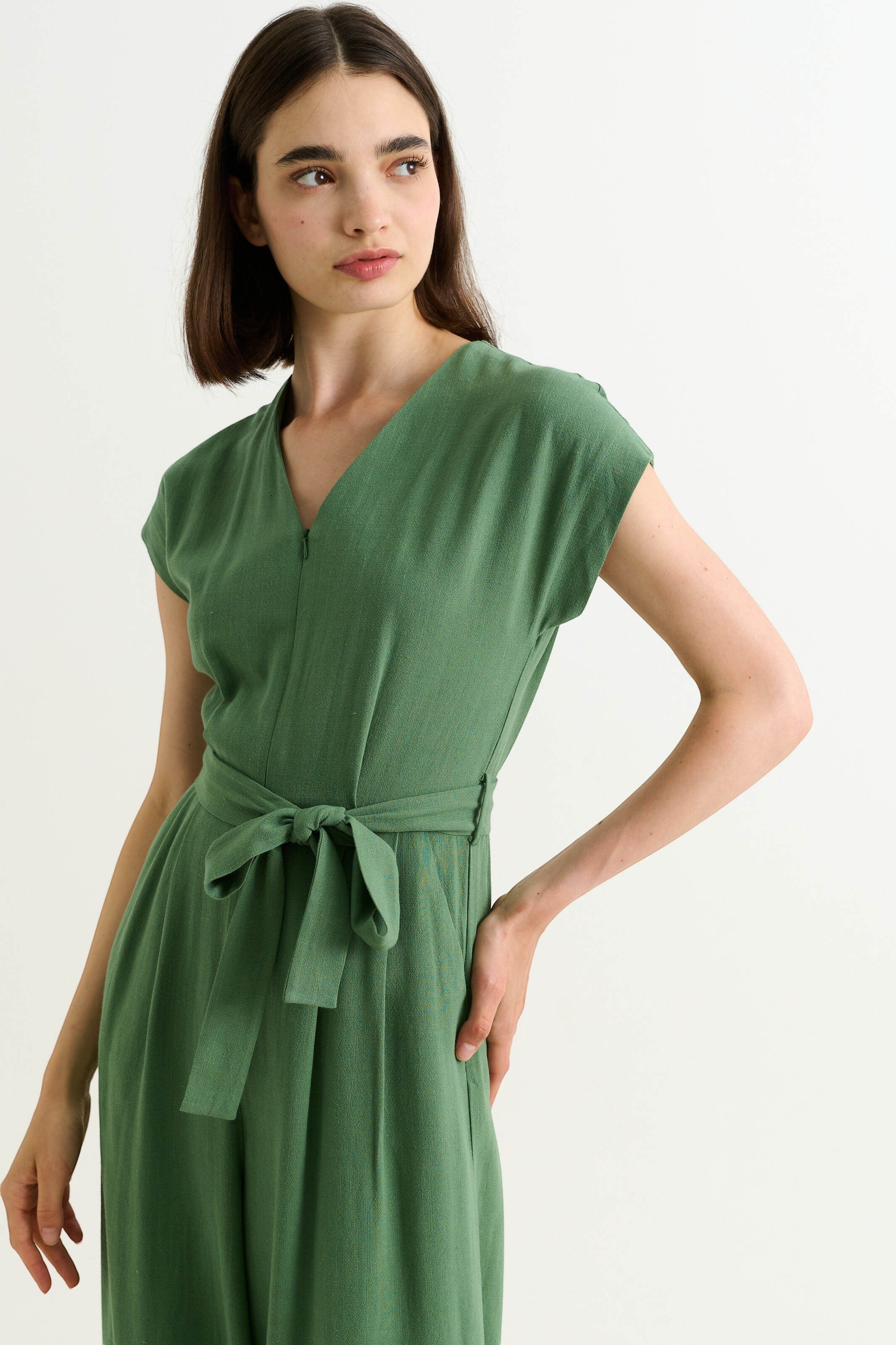 Phoenix Linen Mix Jumpsuit - Green - Image 3