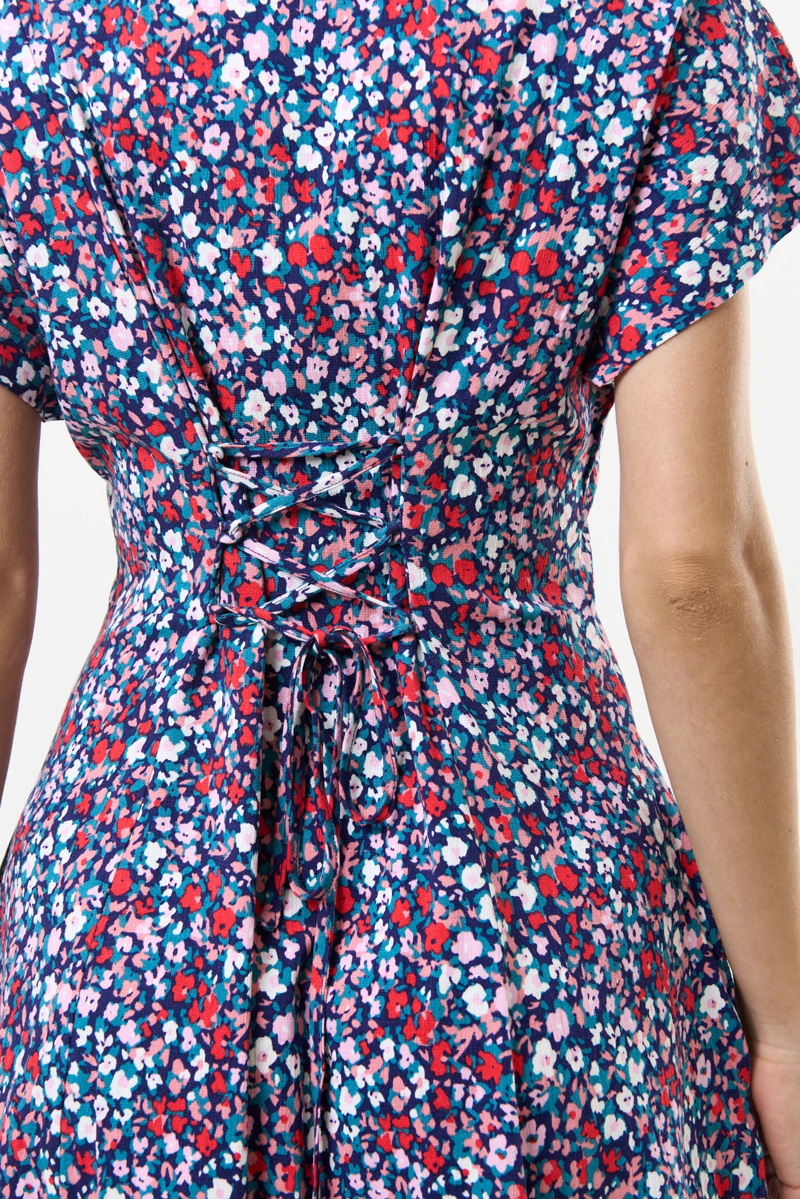 Prudence Tutti Frutti Print Laced Back Mini Dress - Image 5