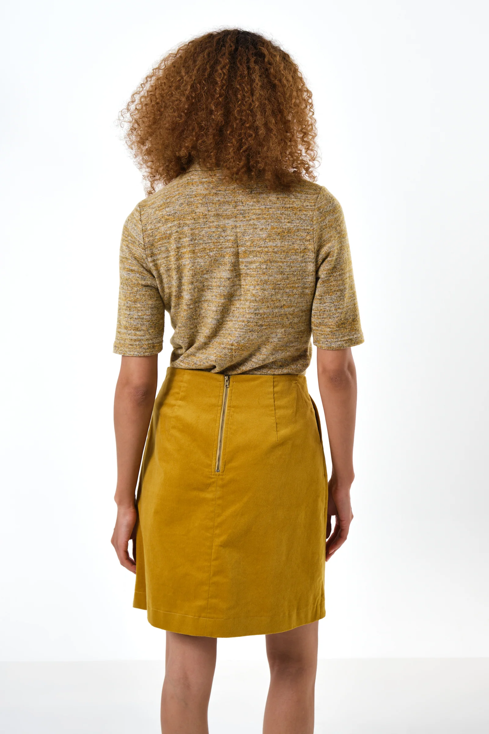 Ria Babycord A-Line Mini Skirt - Mustard - Image 3