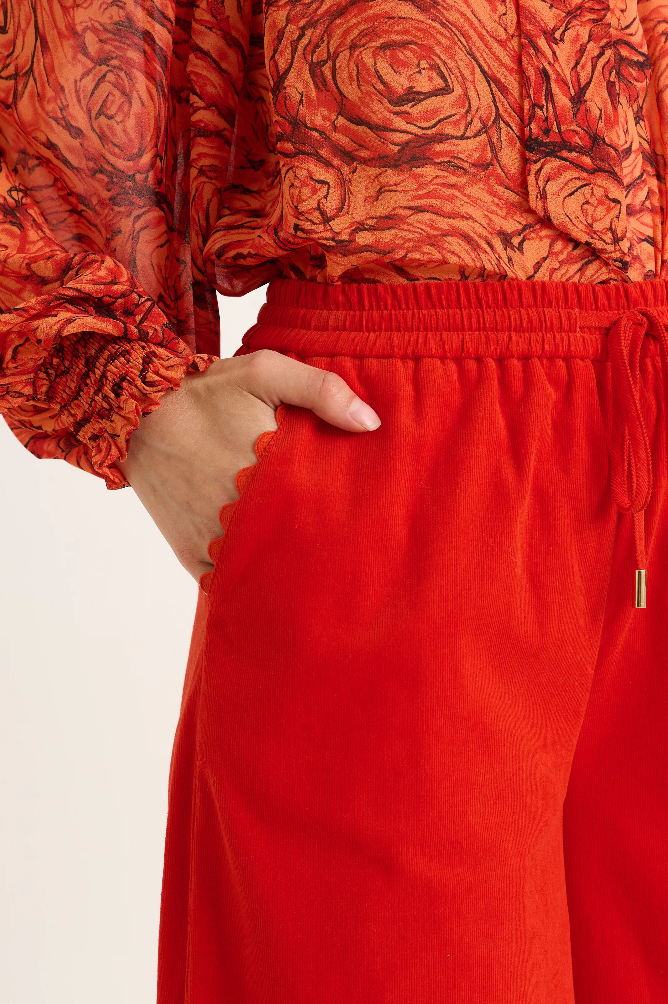 River Babycord Ric Rac Trim Wide Leg Trouser - Red - Image 6