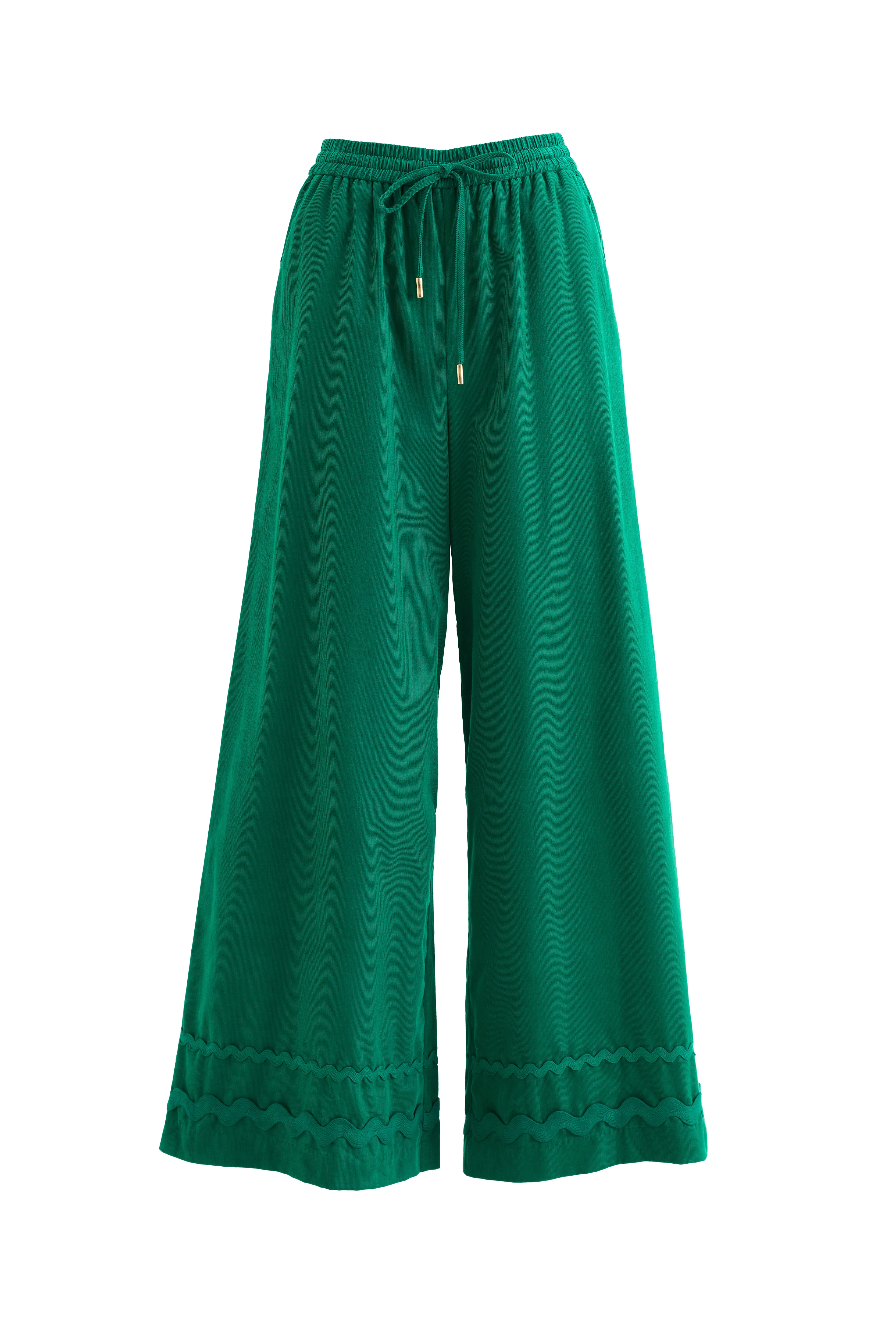 River Babycord Ric Rac Trim Wide Leg Trouser - Teal - Image 8