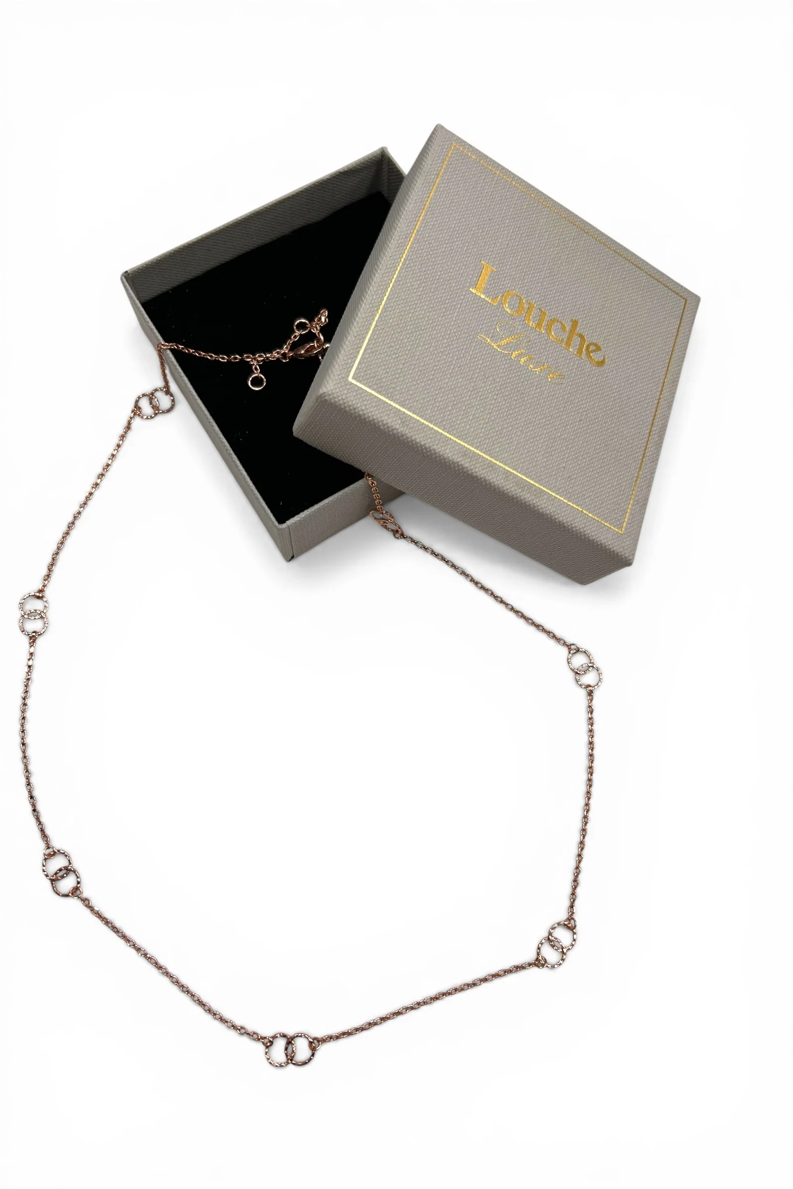 Rose Gold Interlocking Circles Necklace - Image 3
