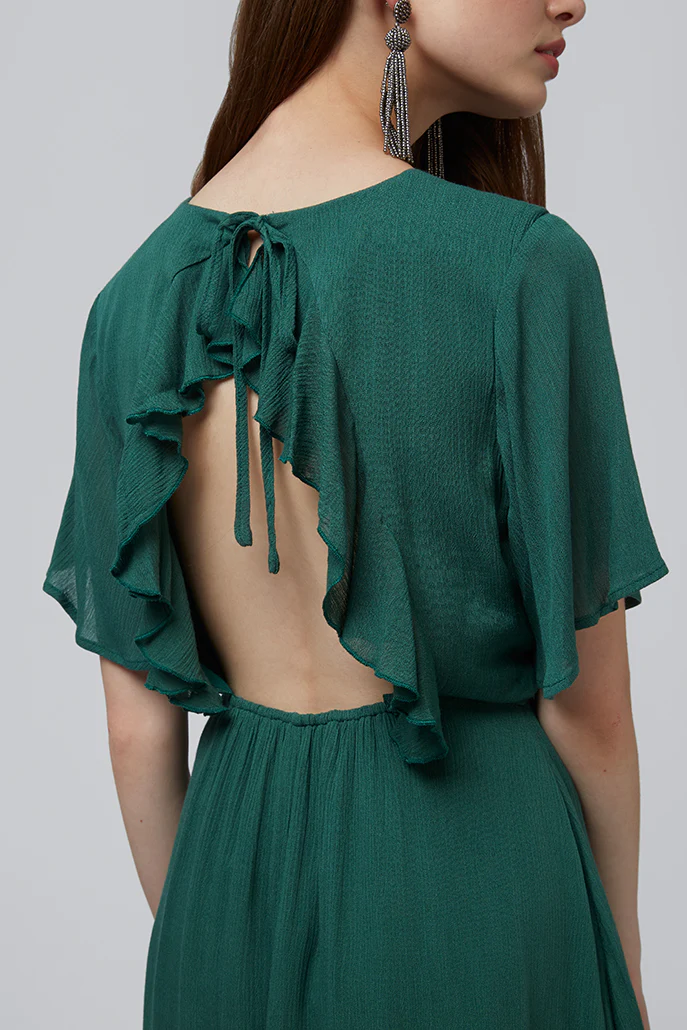 Safa Cut Out Back Green Midi Dress - Image 3