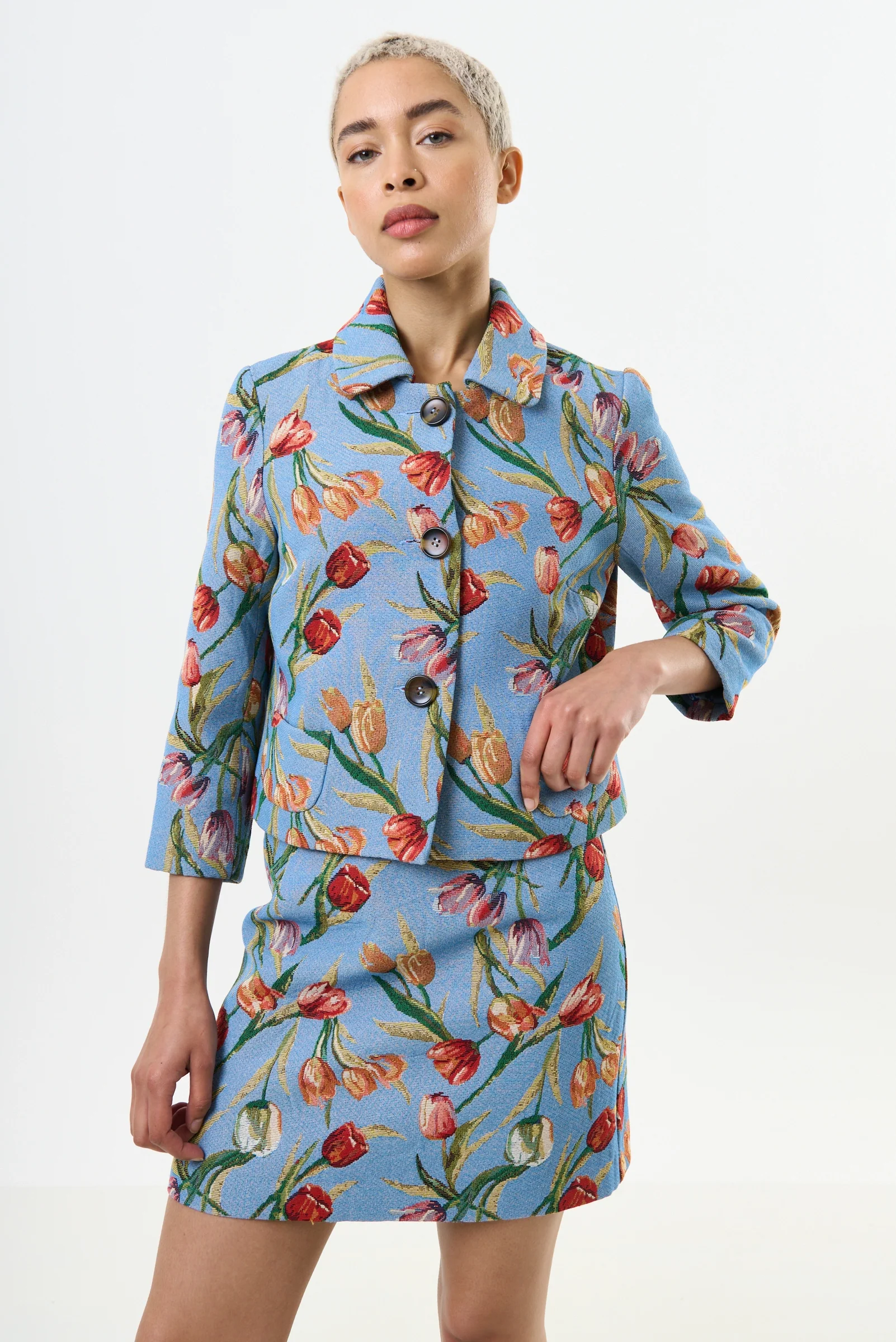 Salut Tulip Jacquard Short Jacket - Blue - Image 5