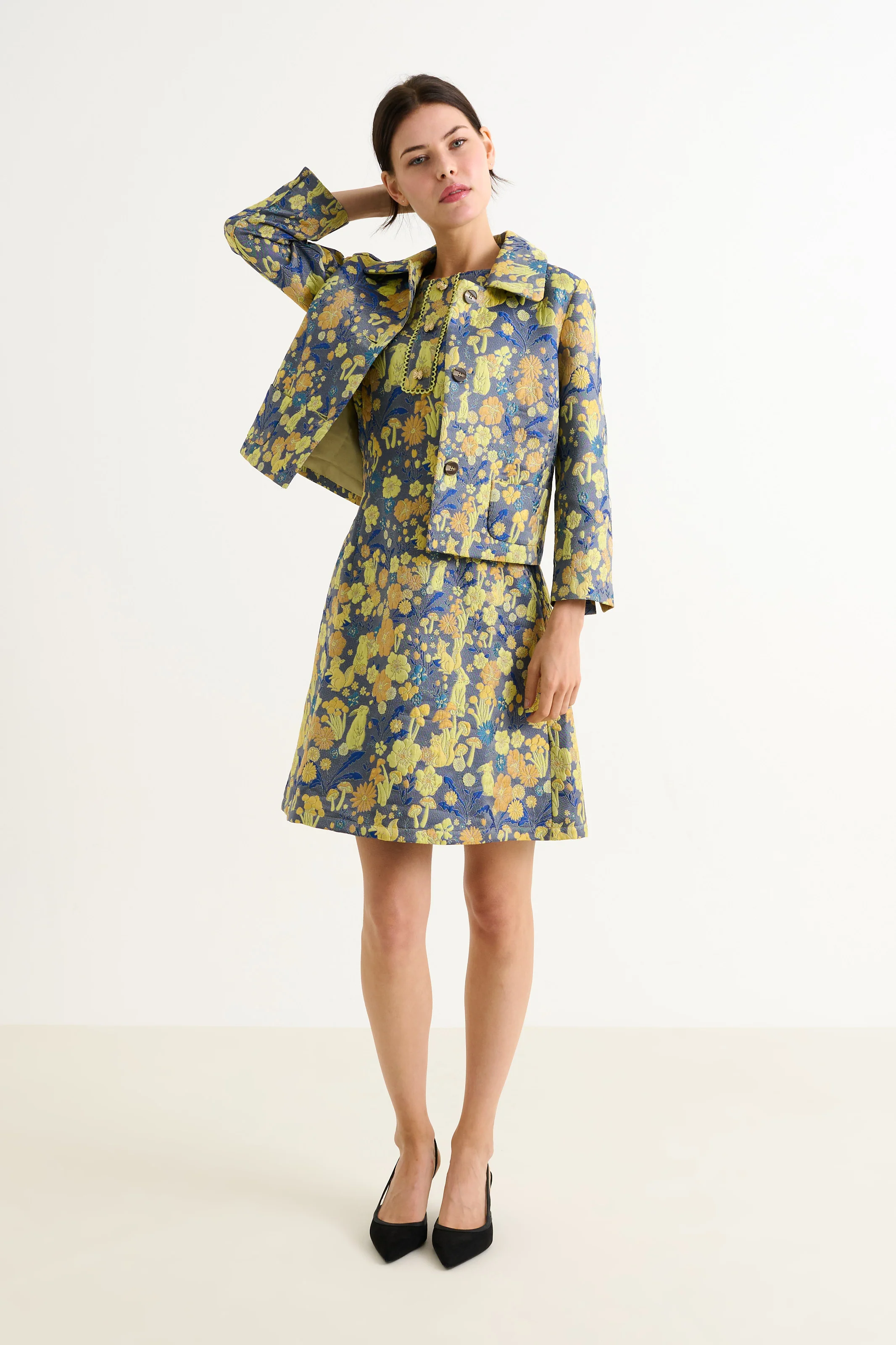 Salut Fairytale Jacquard Cropped Jacket- Yellow - Image 3