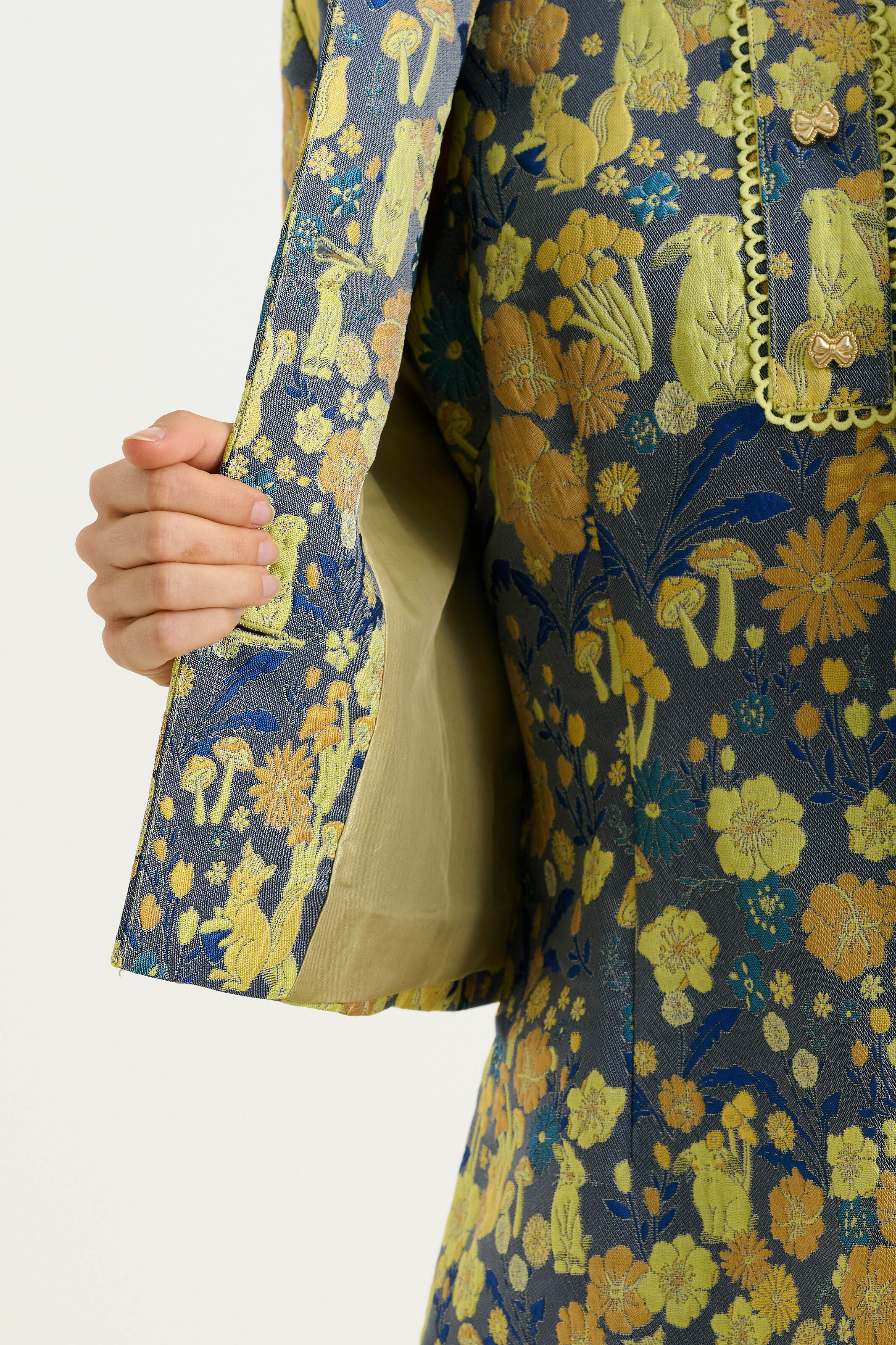 Salut Fairytale Jacquard Cropped Jacket- Yellow - Image 4