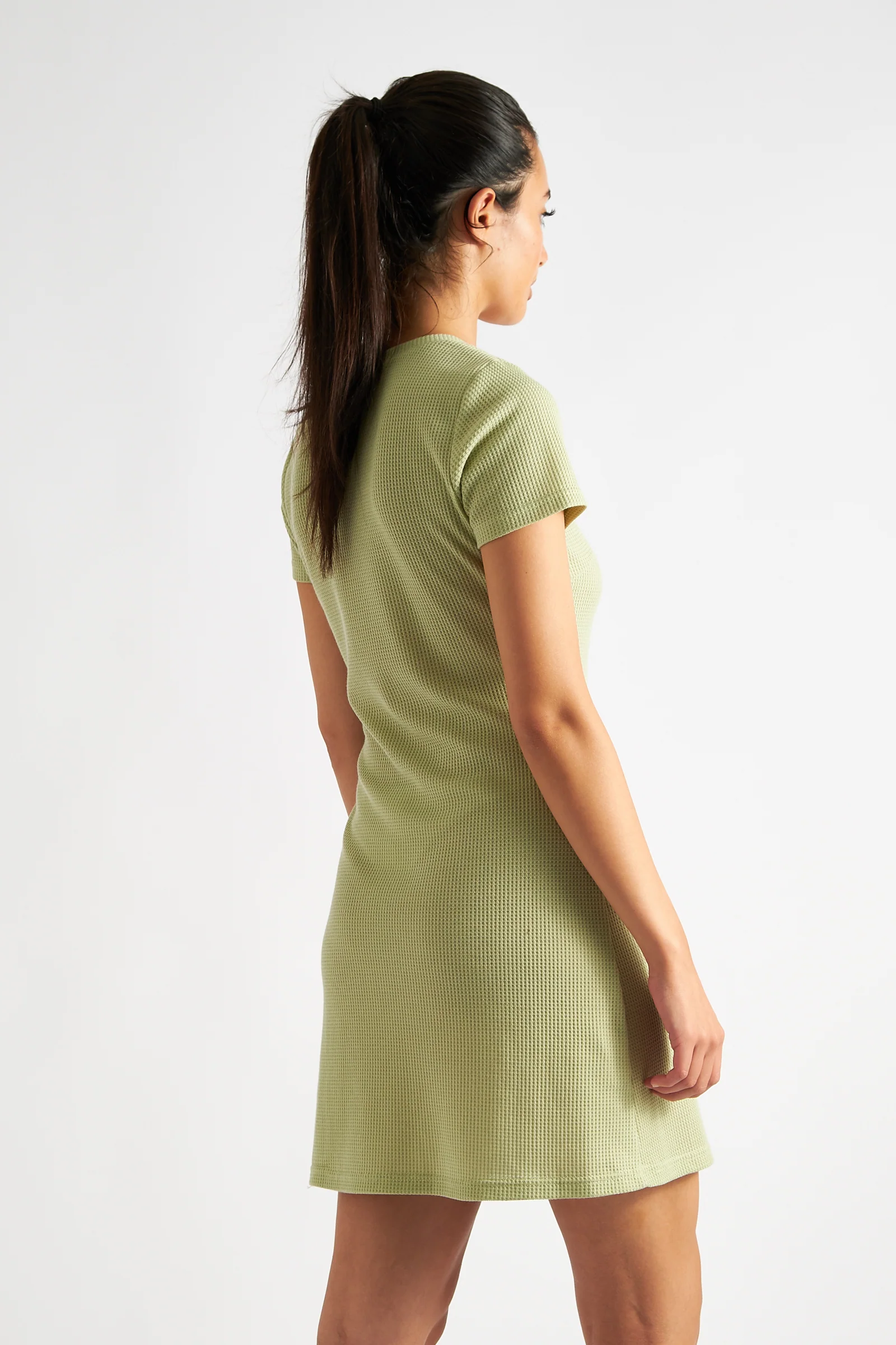 Sam Waffle Knit V-Neck Mini Dress - Pistachio - Image 2