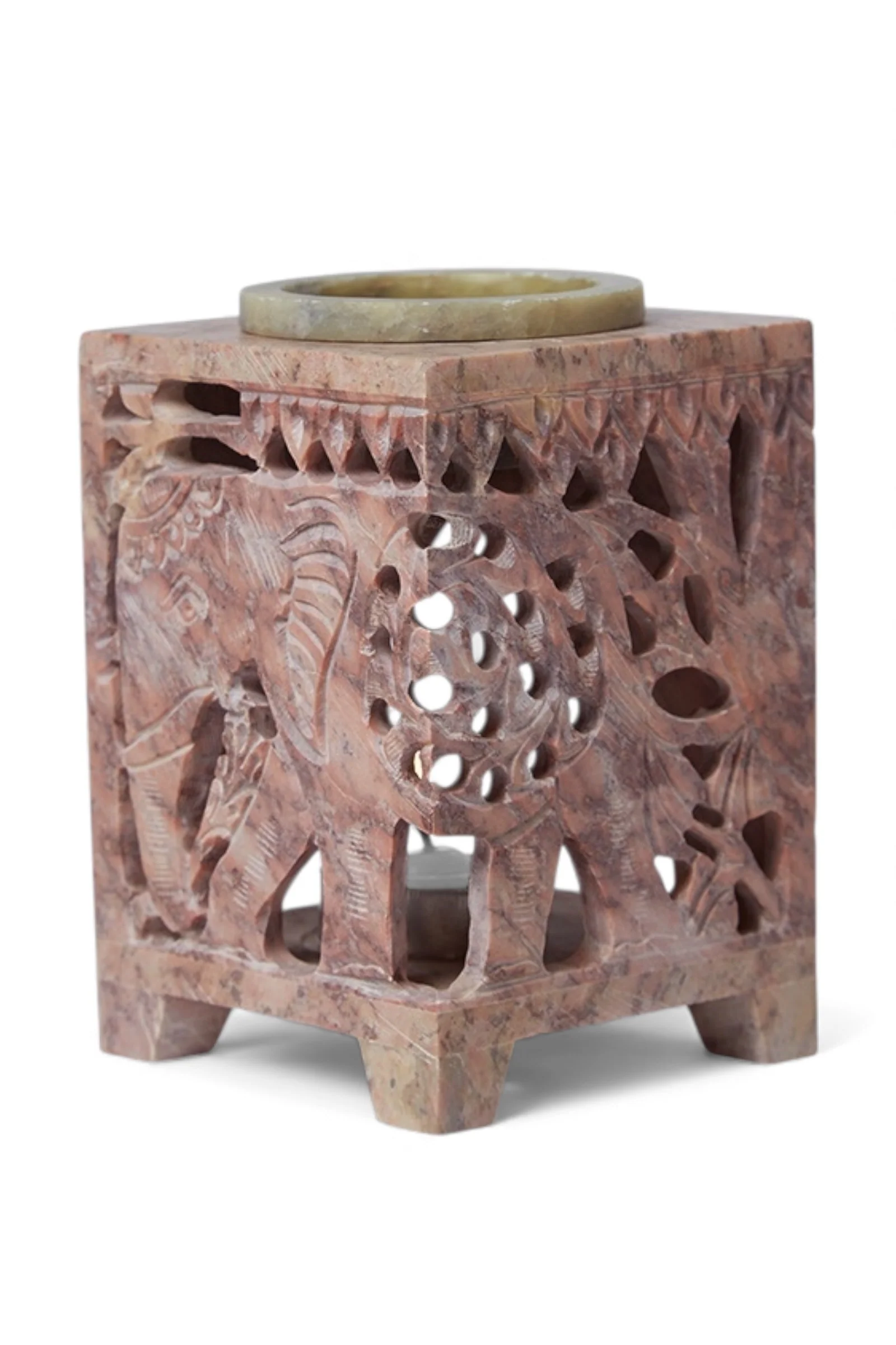 Soapstone Hand Carved Elephant Oil Burner - Pink - Image 3